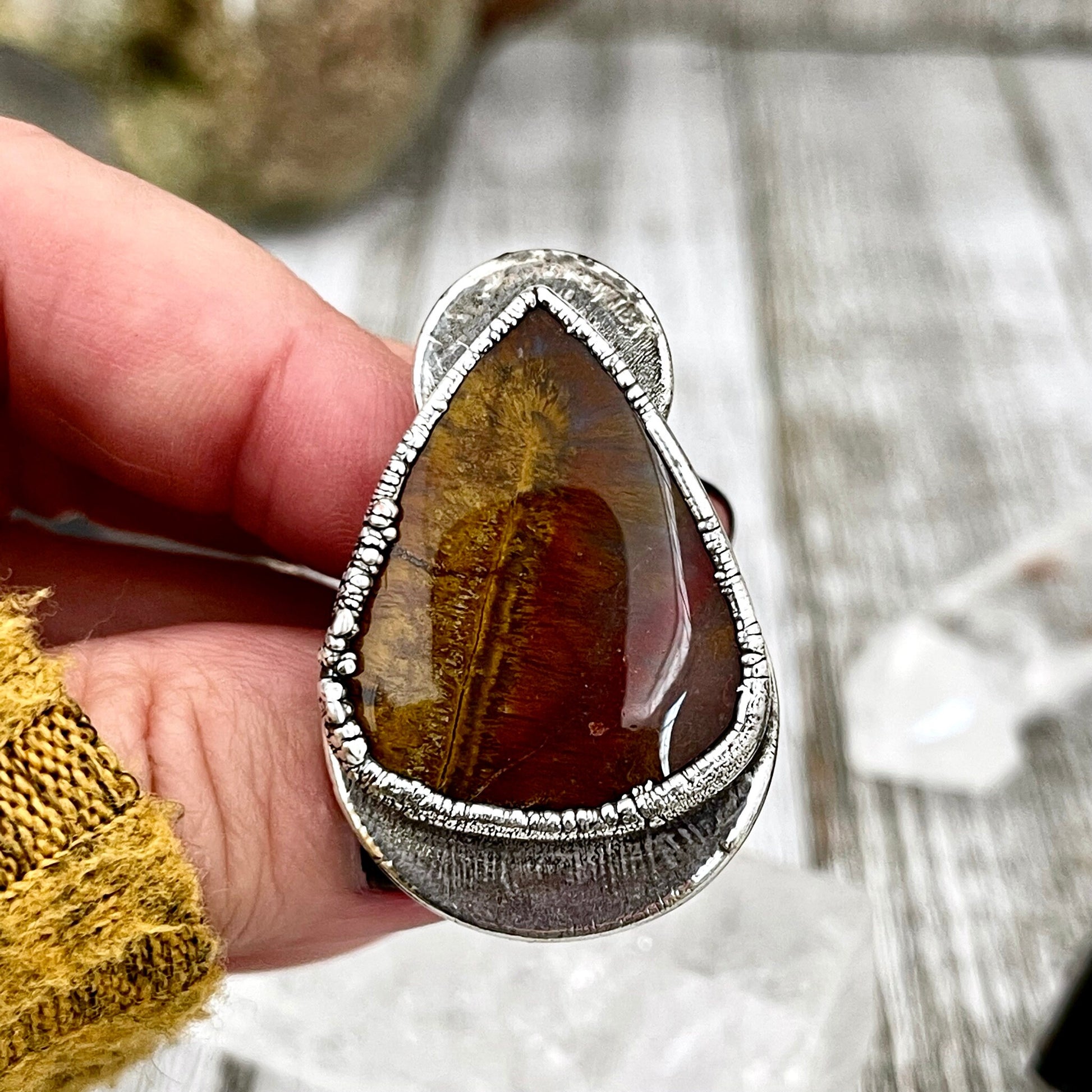 Size 7 Silver Natural Fancy Moss Agate Crystal Statement Ring / Foxlark Collection - One of a Kind.