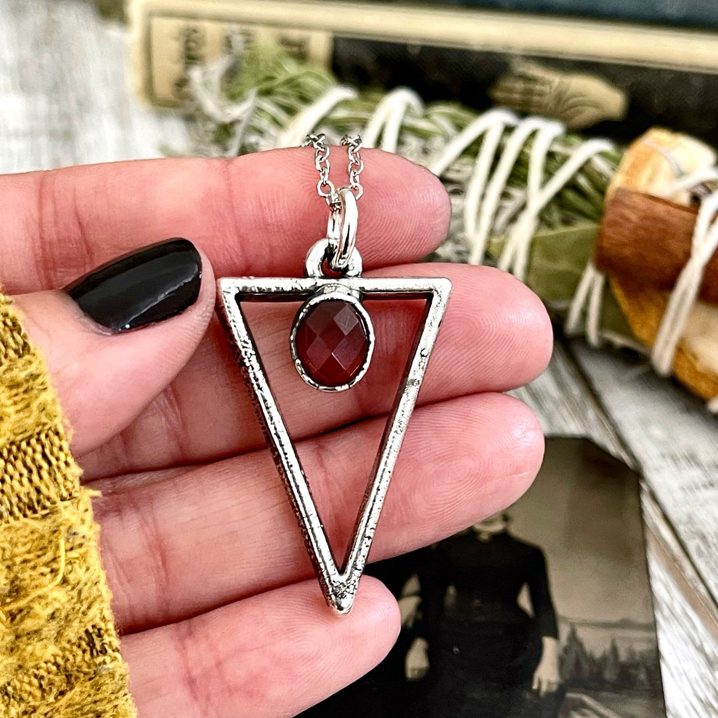 Triangular Carnelian Crystal Necklace Pendant in Fine Silver / Foxlark Collection - One of a Kind - Foxlark Crystal Jewelry