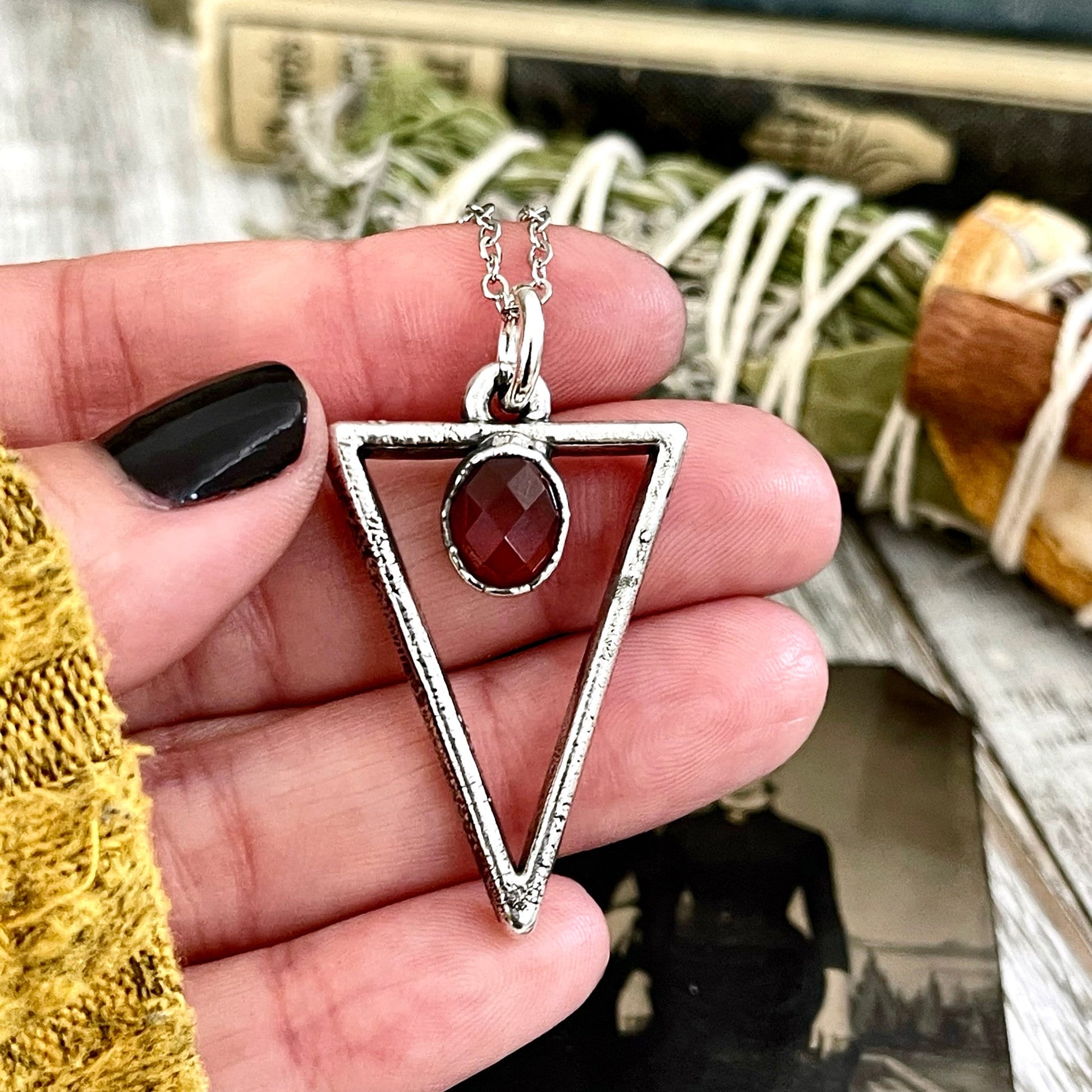 Triangular Carnelian Crystal Necklace Pendant in Fine Silver / Foxlark Collection - One of a Kind - Foxlark Crystal Jewelry