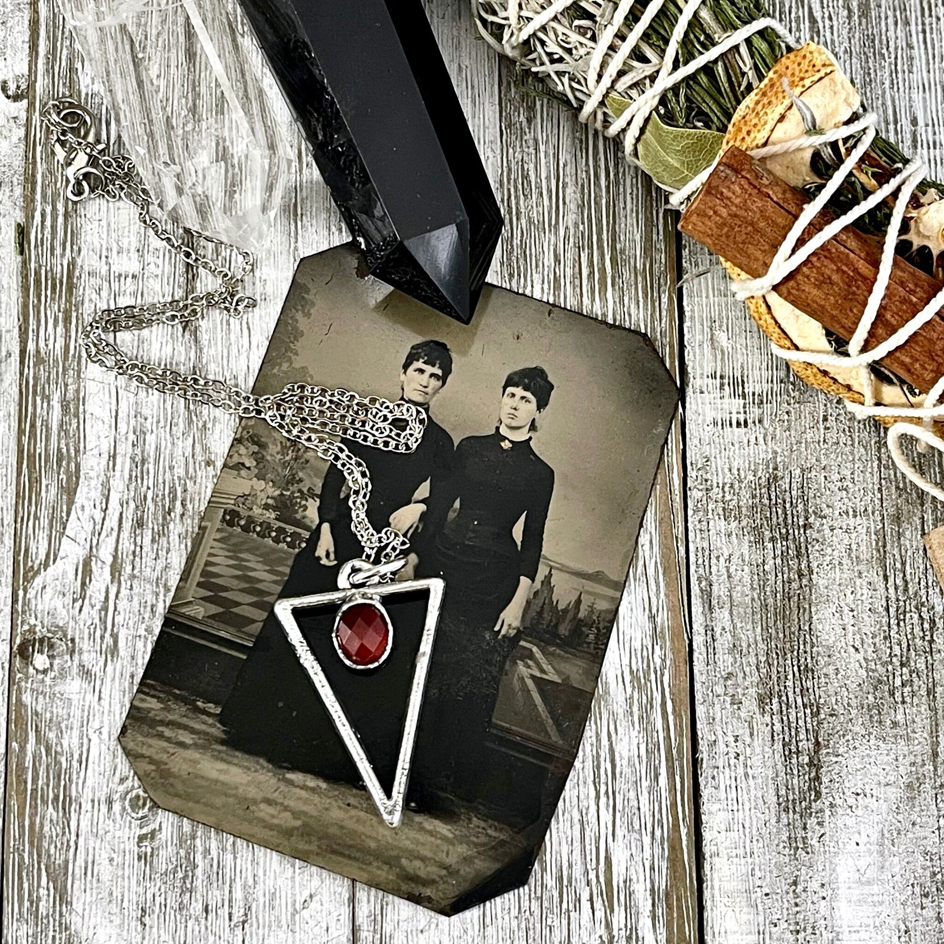 Triangular Carnelian Crystal Necklace Pendant in Fine Silver / Foxlark Collection - One of a Kind - Foxlark Crystal Jewelry