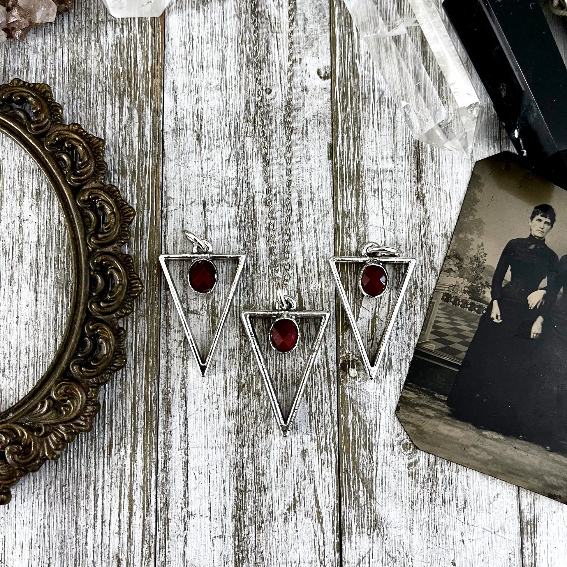Triangular Carnelian Crystal Necklace Pendant in Fine Silver / Foxlark Collection - One of a Kind - Foxlark Crystal Jewelry