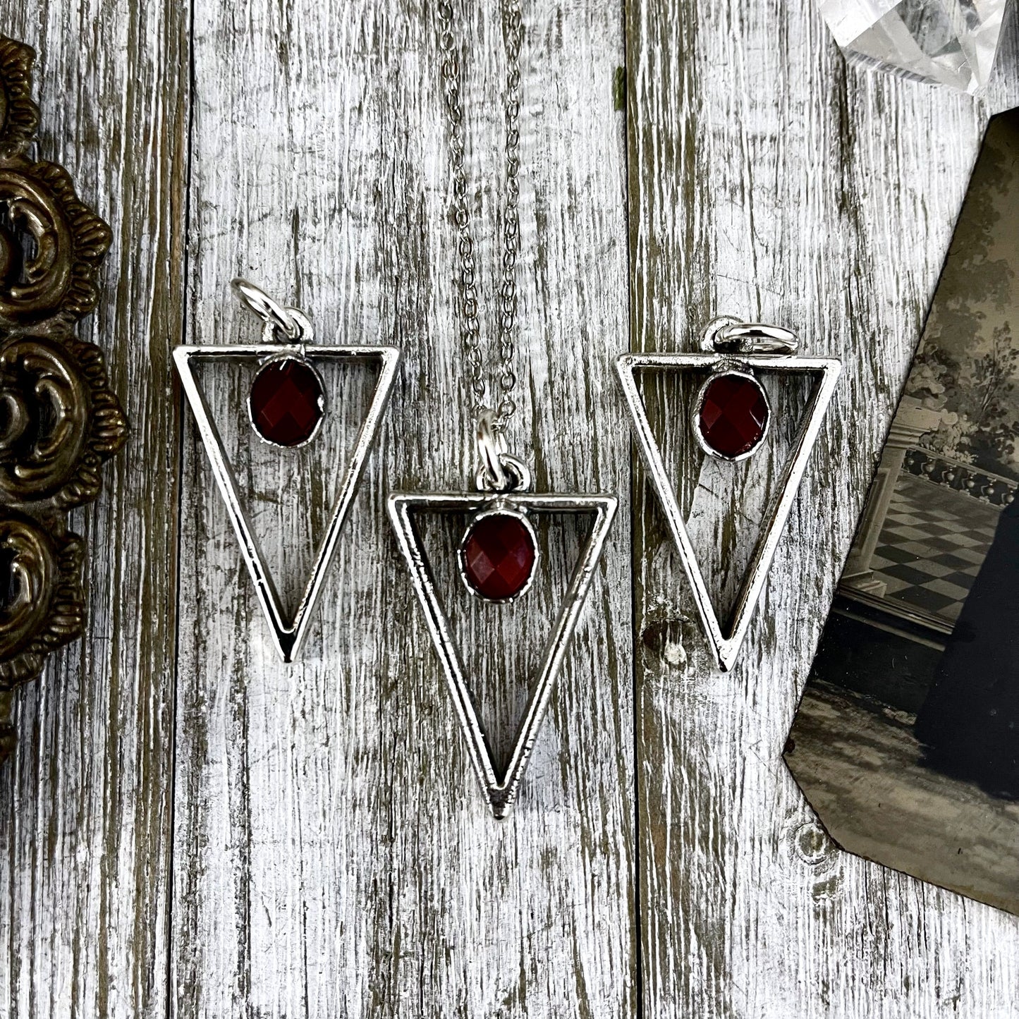 Triangular Carnelian Crystal Necklace Pendant in Fine Silver / Foxlark Collection - One of a Kind - Foxlark Crystal Jewelry