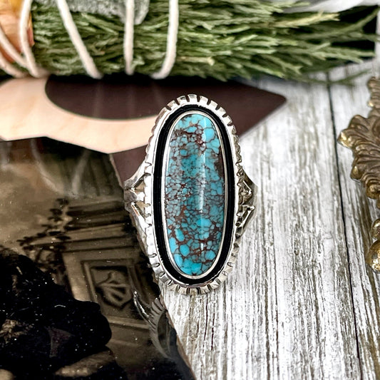 Size 9 Tibetan Turquoise Statement Ring Set in Sterling Silver  / Curated by FOXLARK Collection