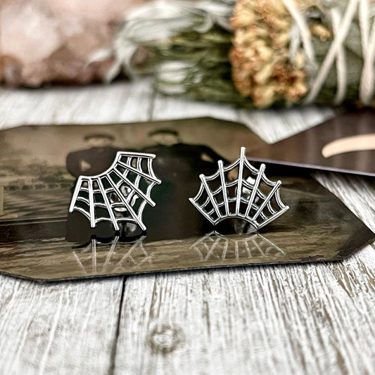 Spider Web Stud Earrings / Sterling Silver Stud Earrings - Foxlark Crystal Jewelry