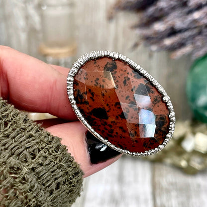 Big Silver Ring, Big Stone Ring, boho jewelry, crystal healing, Electroformed Ring, Etsy ID: 1546589504, FOXLARK- RINGS, gypsy ring, Hippie Ring, Jewelry, Large Crystal Ring, Mahogany Obsidian, Obsidian ring, raw crystal ring, raw quartz crystal, Rings, S