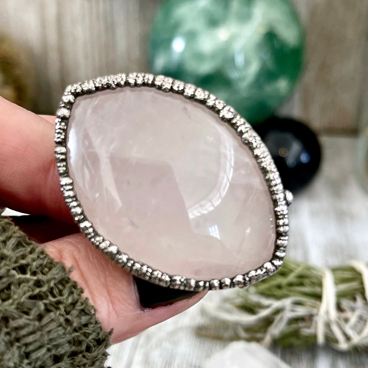 Size 7.5 Big Pink Rose Quartz Crystal Ring in Fine Silver - Pink Stone Jewelry / Foxlark Collection - One of a Kind // Boho Statement Ring