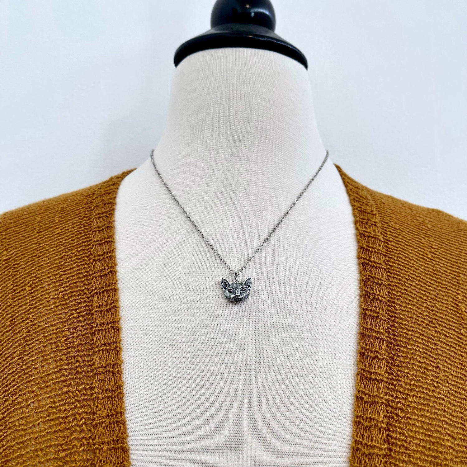 Tiny Talisman Collection - Sterling Silver Cat Necklace Pendant 17mm / / Witchy Necklace Goth Jewelry