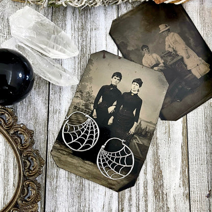 Earrings, Etsy ID: 1562237527, Gift for Woman, Gothic Jewelry, Halloween Jewelry, Hoop Earrings, Jewelry, silver hoops, Spider Jewelry, Spider Web, Spooky Jewelry, Sterling silver, Talisman Jewelry, Witchy Earrings