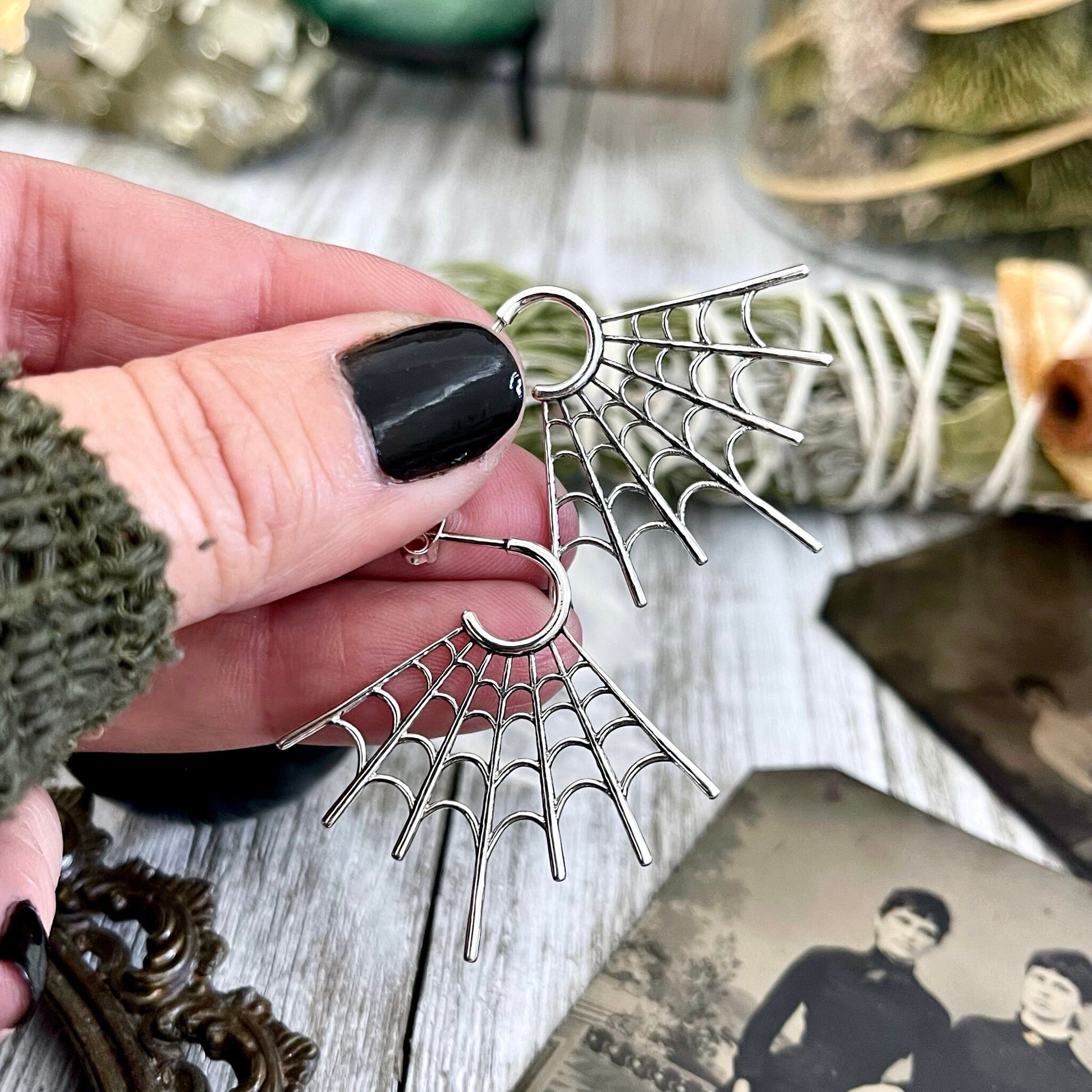 Earrings, Etsy ID: 1548104272, Gift for Woman, Gothic Jewelry, Halloween Jewelry, Hoop Earrings, Jewelry, silver hoops, Spider Jewelry, Spider Web, Spooky Jewelry, Sterling silver, Stud Earrings, Talisman Jewelry, Witchy Earrings
