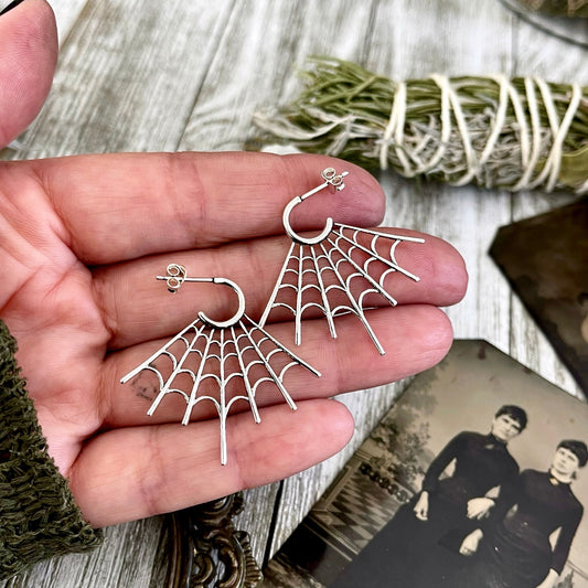 Earrings, Etsy ID: 1548104272, Gift for Woman, Gothic Jewelry, Halloween Jewelry, Hoop Earrings, Jewelry, silver hoops, Spider Jewelry, Spider Web, Spooky Jewelry, Sterling silver, Stud Earrings, Talisman Jewelry, Witchy Earrings