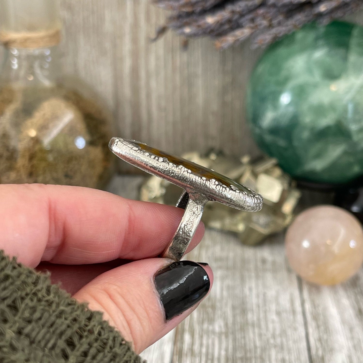 Size 7 Lion Skin Quartz Large Crystal Statement Ring in Fine Silver / Foxlark Collection - One of a Kind / Big Crystal Ring Witchy Jewelry