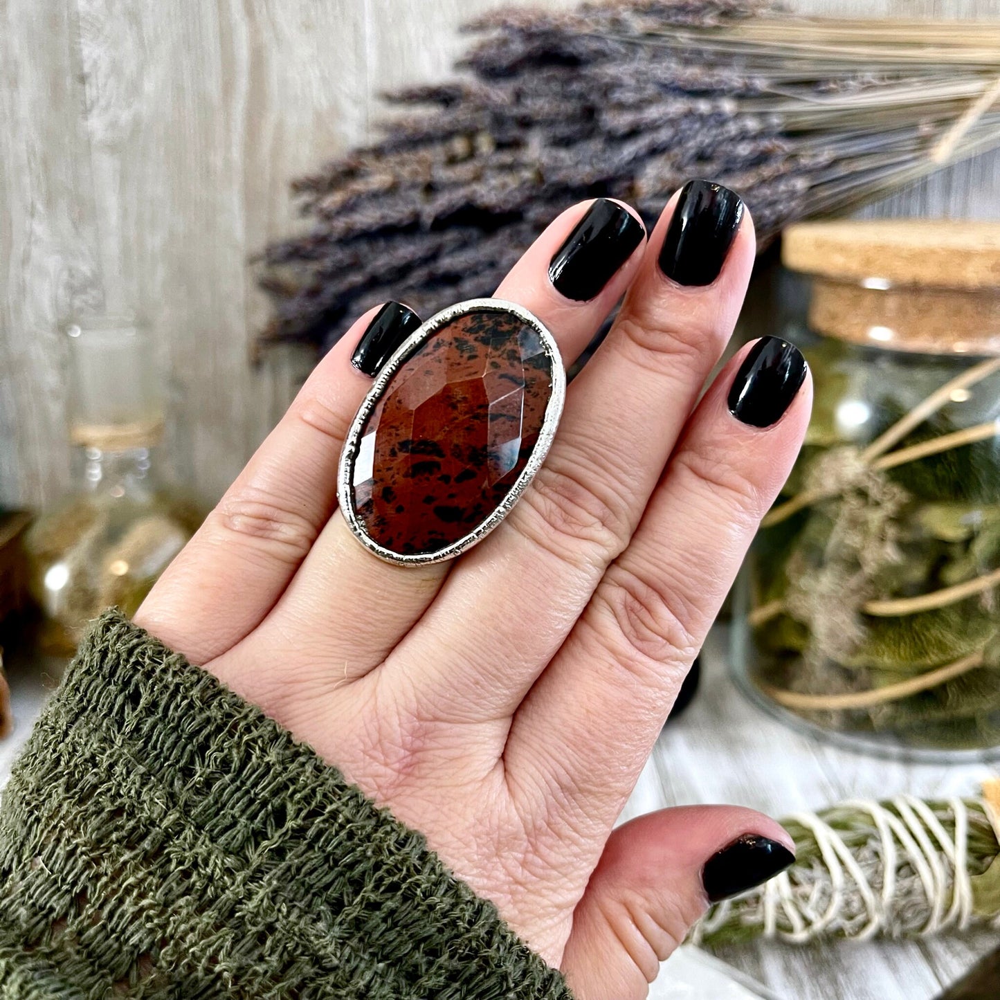 Big Silver Ring, Big Stone Ring, boho jewelry, crystal healing, Electroformed Ring, Etsy ID: 1560809191, FOXLARK- RINGS, gypsy ring, Hippie Ring, Jewelry, Large Crystal Ring, Mahogany Obsidian, Obsidian ring, raw crystal ring, raw quartz crystal, Rings, S