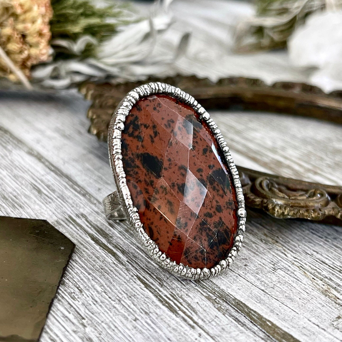 Big Silver Ring, Big Stone Ring, boho jewelry, crystal healing, Electroformed Ring, Etsy ID: 1546589504, FOXLARK- RINGS, gypsy ring, Hippie Ring, Jewelry, Large Crystal Ring, Mahogany Obsidian, Obsidian ring, raw crystal ring, raw quartz crystal, Rings, S