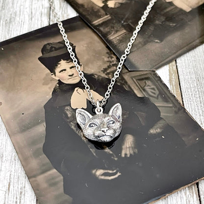925 Sterling Silver, Black Cat Necklace, Black Cat Skull, Cat Pendant, Etsy ID: 1548017790, Gothic Jewelry, Halloween Jewelry, Jewelry, Moon Phase, Necklaces, Pendants, Silver Cat Skull, Talisman Necklace, Tiny Talisman, TINY TALISMANS, Witch Jewelry, Wit