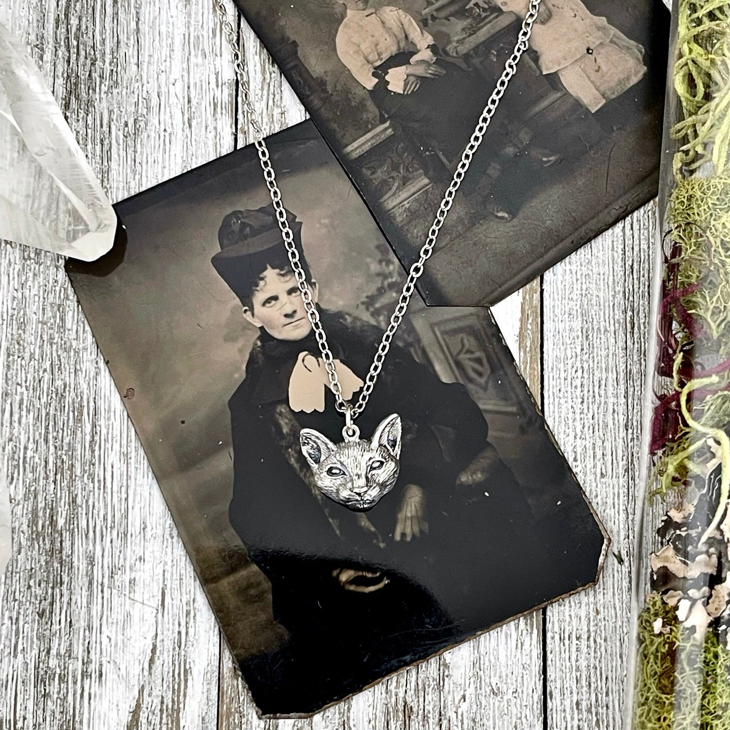 Tiny Talisman Collection - Sterling Silver Cat Necklace Pendant 17mm / / Witchy Necklace Goth Jewelry