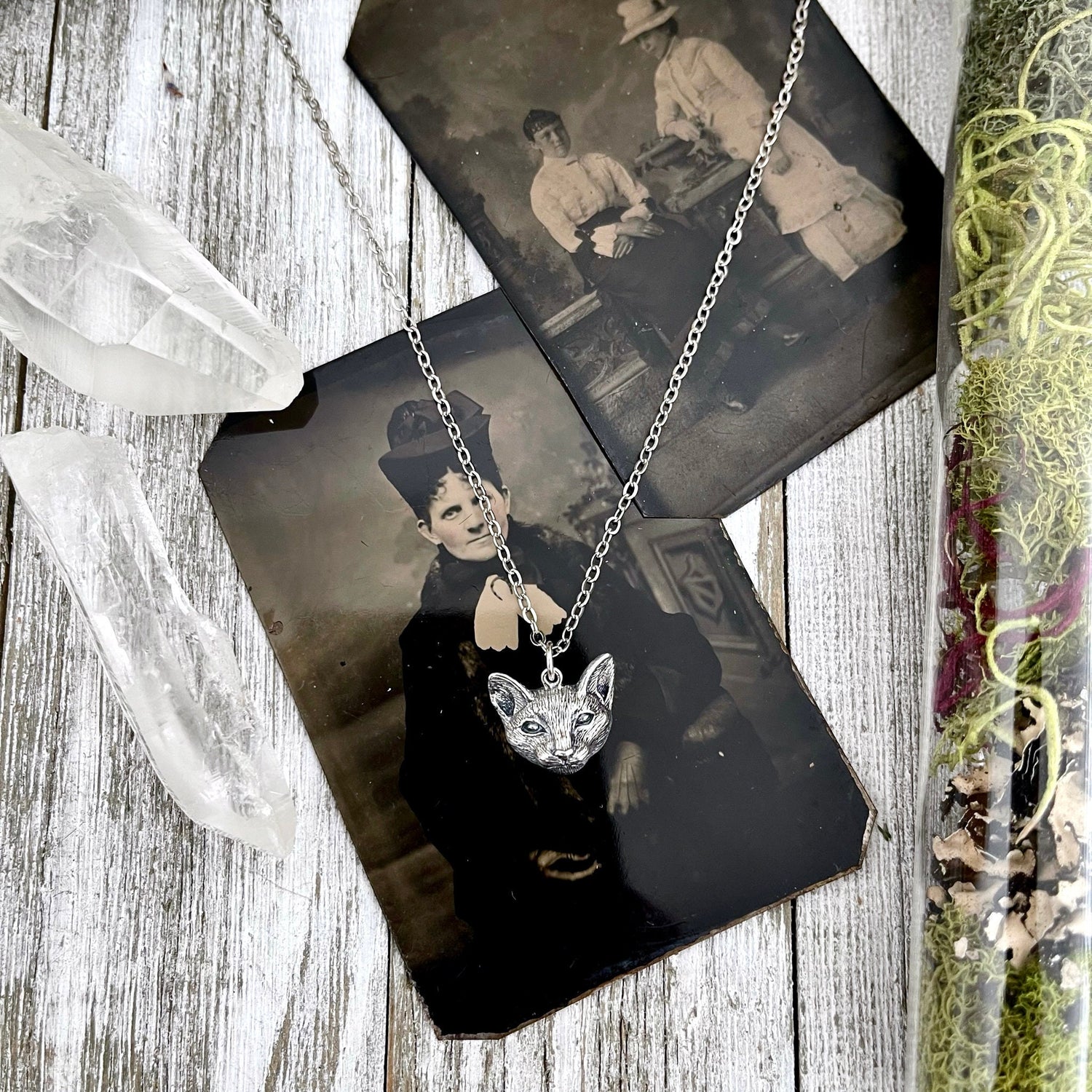 Tiny Talisman Collection - Sterling Silver Cat Necklace Pendant 17mm / / Witchy Necklace Goth Jewelry