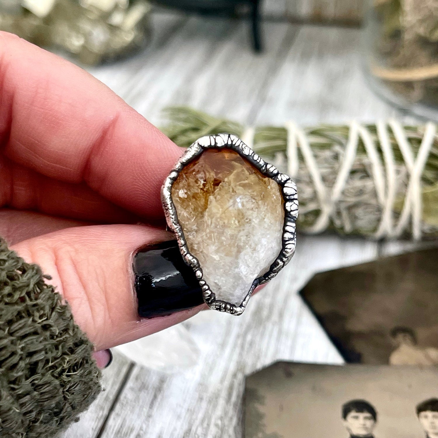 Size 7 Raw Citrine Crystal Point Ring Set in Fine Silver / Foxlark Collection - One of a Kind / Big Crystal Ring Witchy Jewelry