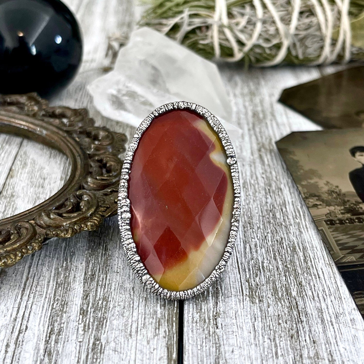 Size 6.5 Big Mookaite Stone Statement Ring in Fine Silver / Foxlark Collection - One of a Kind / Big Crystal Ring Witchy Jewelry