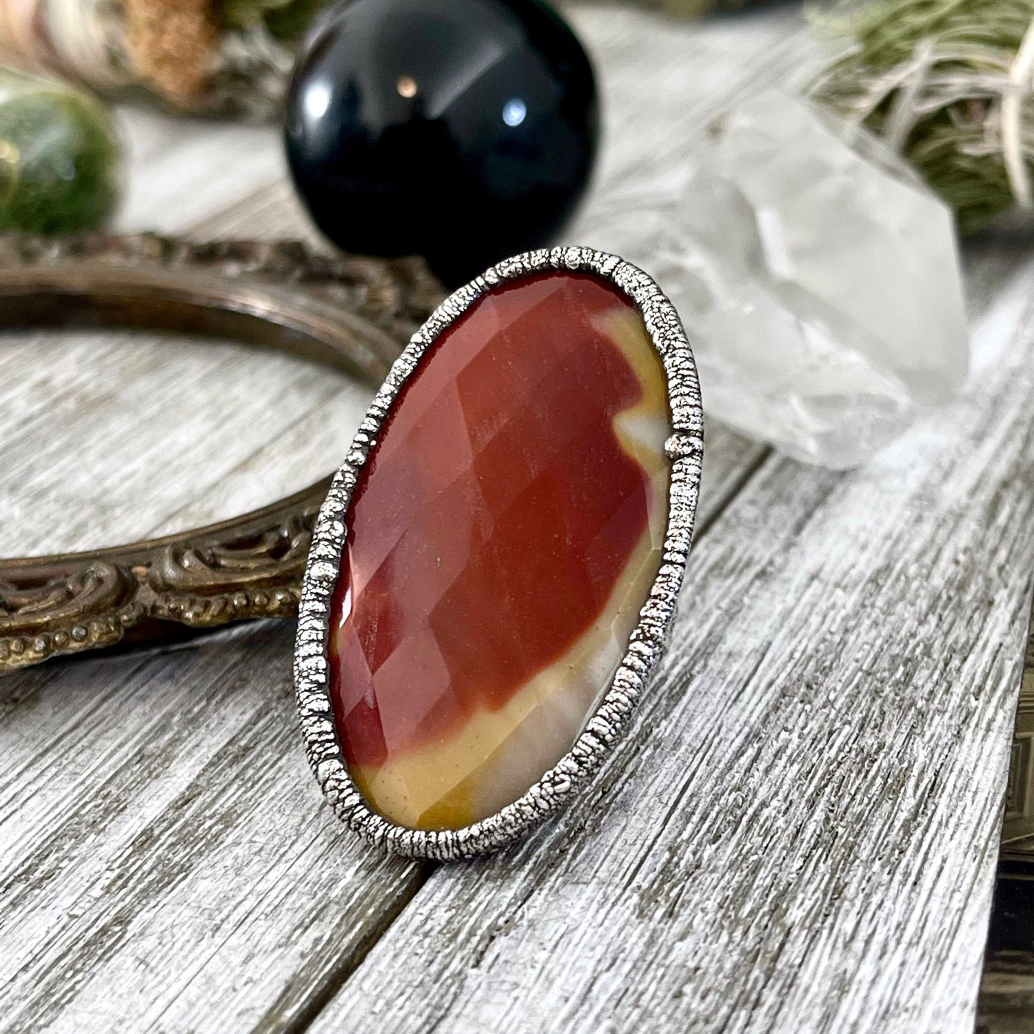 Size 6.5 Big Mookaite Stone Statement Ring in Fine Silver / Foxlark Collection - One of a Kind / Big Crystal Ring Witchy Jewelry