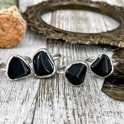 Natural Black Onyx Small Stone Ring in Fine Silver Size 5 6 7 8 9 10 / Foxlark Collection