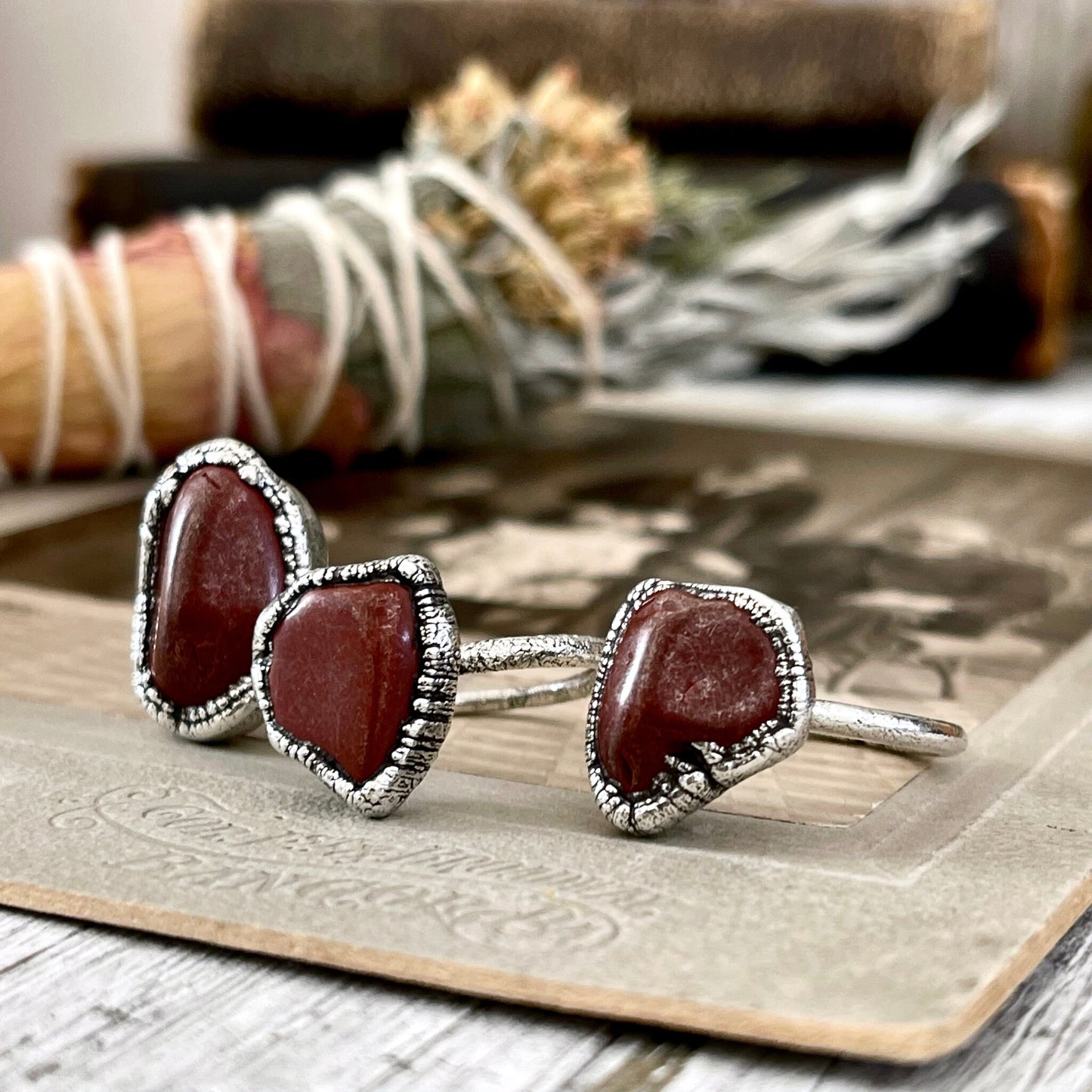 Natural Red Jasper Small Stone Ring in Fine Silver Size 5 6 7 8 9 10 / Foxlark Collection - Foxlark Crystal Jewelry