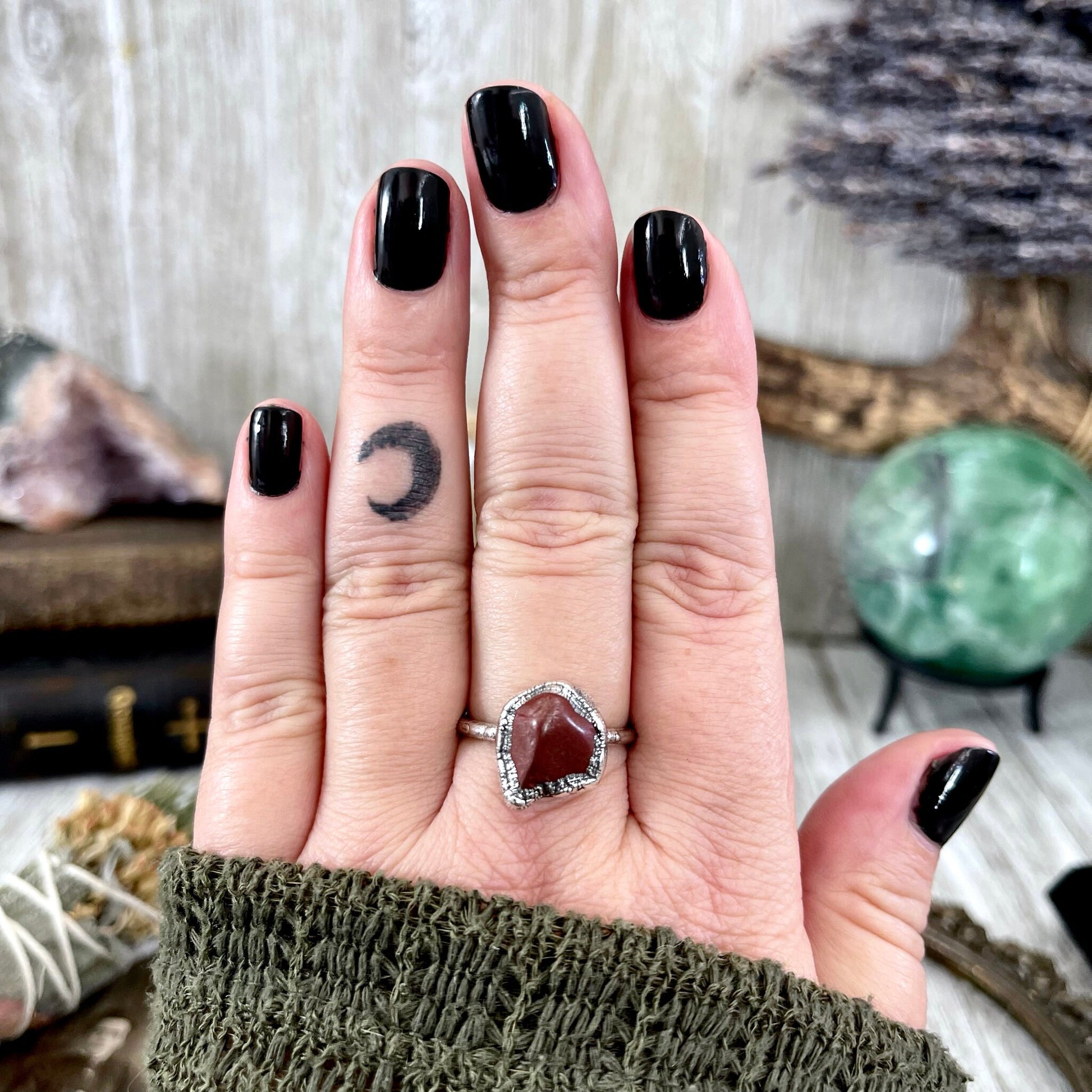 Natural Red Jasper Small Stone Ring in Fine Silver Size 5 6 7 8 9 10 / Foxlark Collection