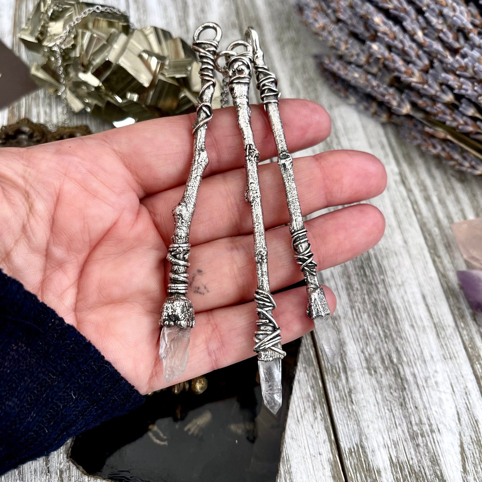 Clear Quartz Jewelry, Crystal Necklaces, Crystal Wand, Crystal Wizard Wand, electroformed, Etsy ID: 1558537088, FOXLARK- NECKLACES, Gothic Jewelry, Halloween Jewelry, Jewelry, Necklaces, Raw Crystal Jewelry, Raw Crystal Necklace, Raw Quartz Necklace, Whol