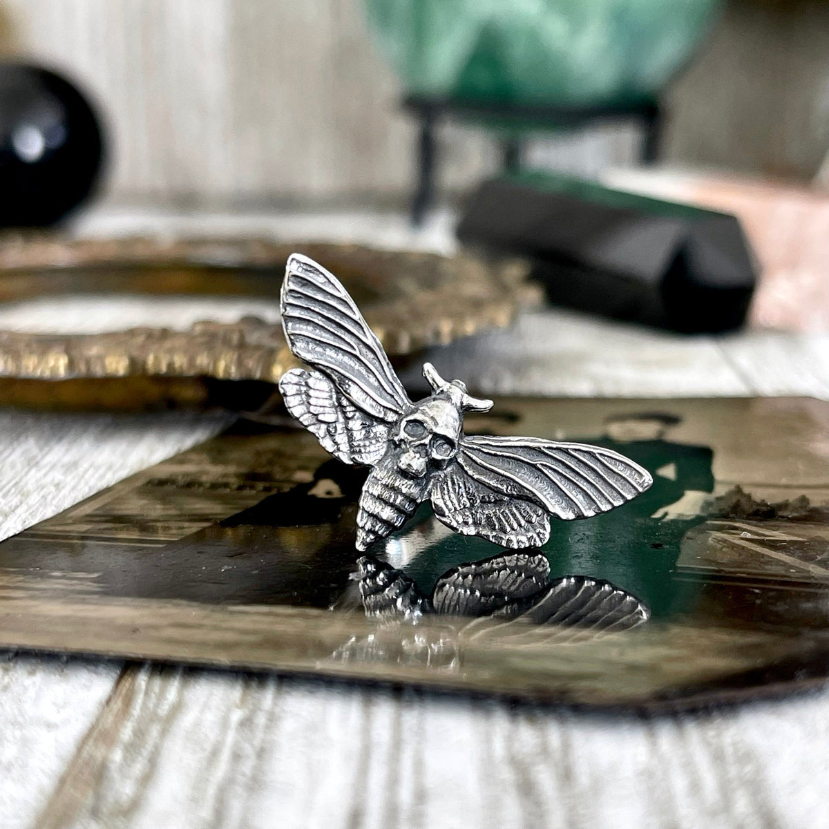 Alternative Ring, Bohemian Ring, boho jewelry, boho ring, CURATED- RINGS, Death's Head Moth, Etsy ID: 1568342074, Festival Jewelry, Gift for Woman, Gothic Jewelry, Gothic Ring, gypsy ring, Jewelry, Rings, Statement Rings, Witch Jewelry, Witch necklace, Wi