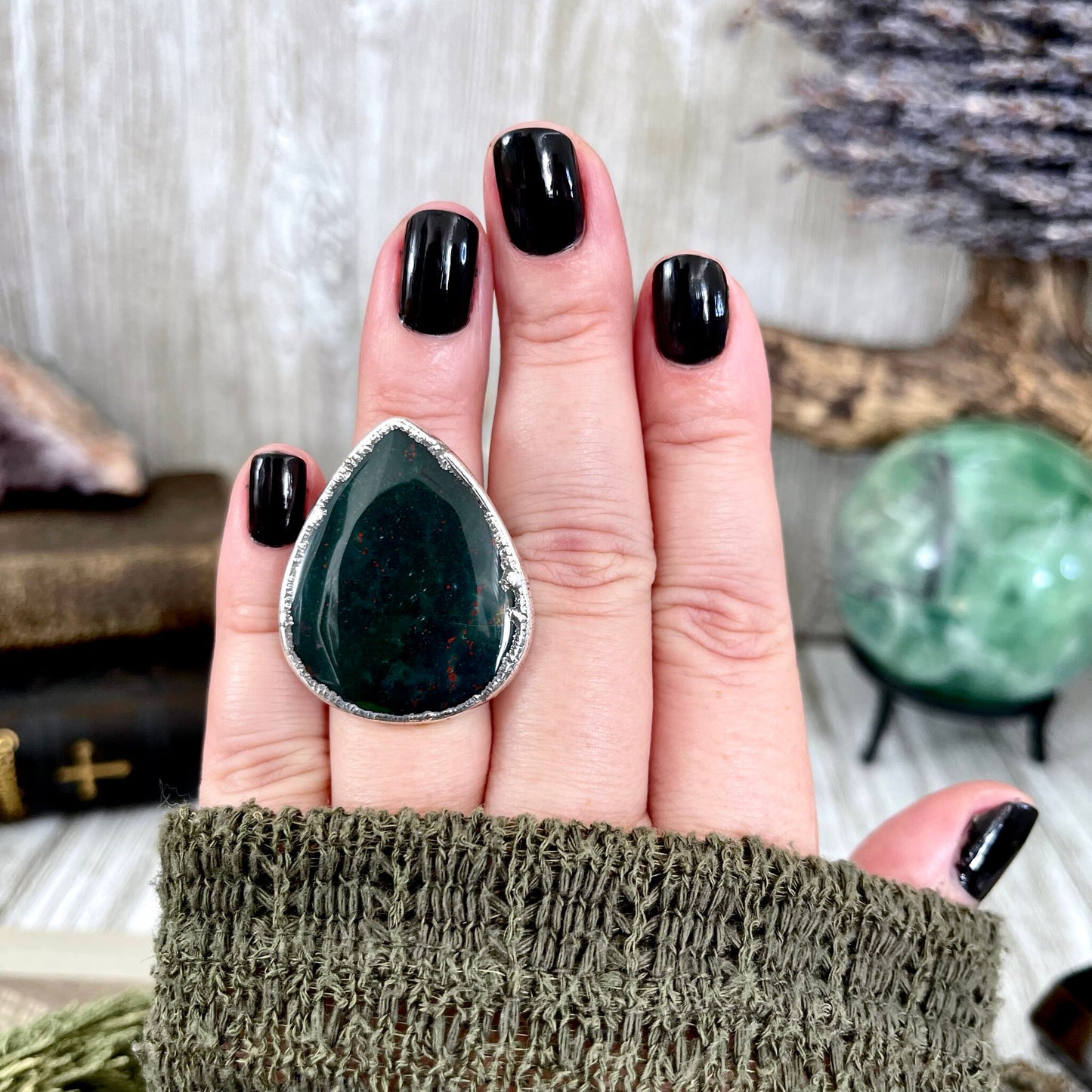 Size 6.5 Big Natural Bloodstone Ring In Fine Silver / Foxlark Collection - One of a Kind - Foxlark Crystal Jewelry