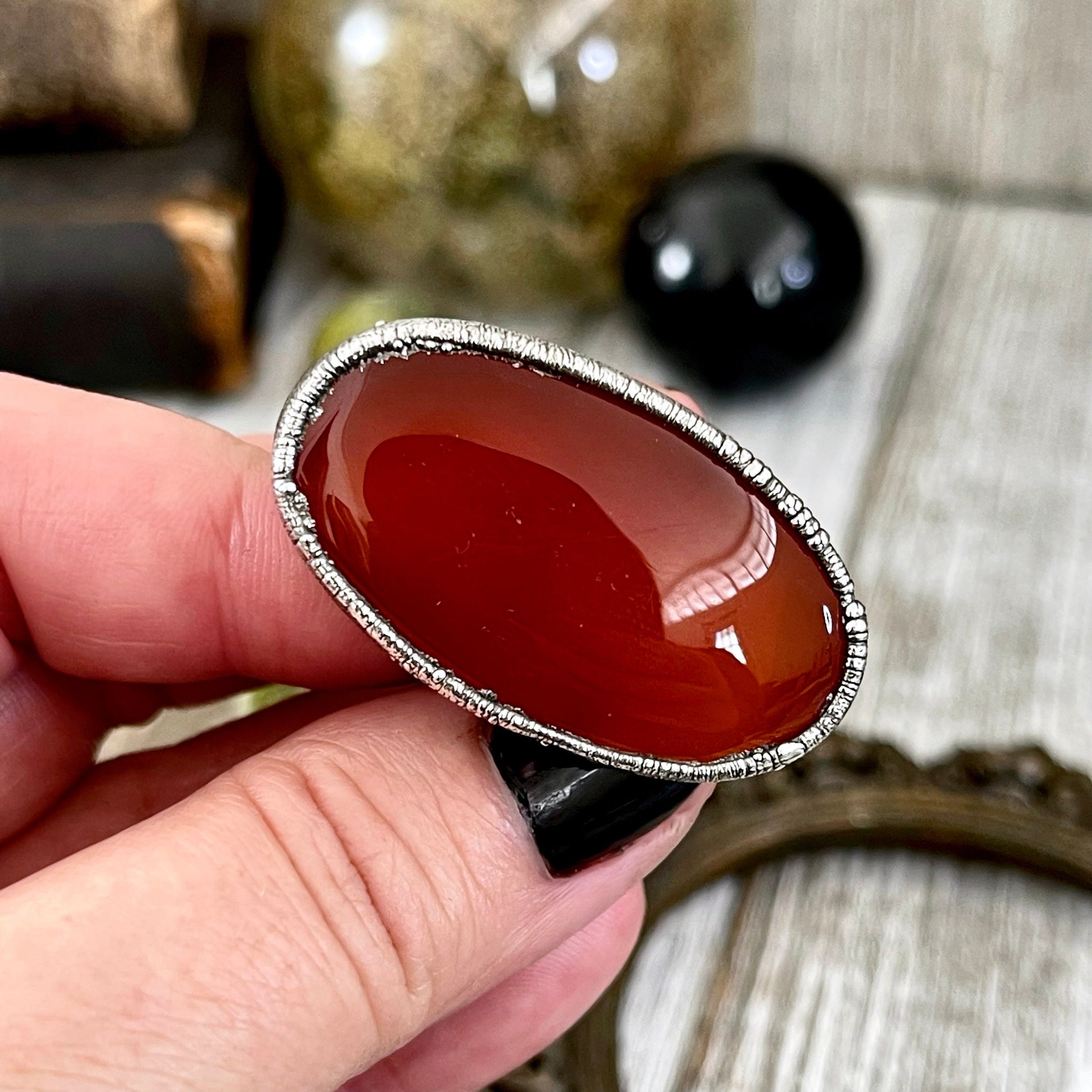 Size 7 Red Carnelian Statement Ring in fine Silver / Foxlark Collection - One of a Kind - Foxlark Crystal Jewelry