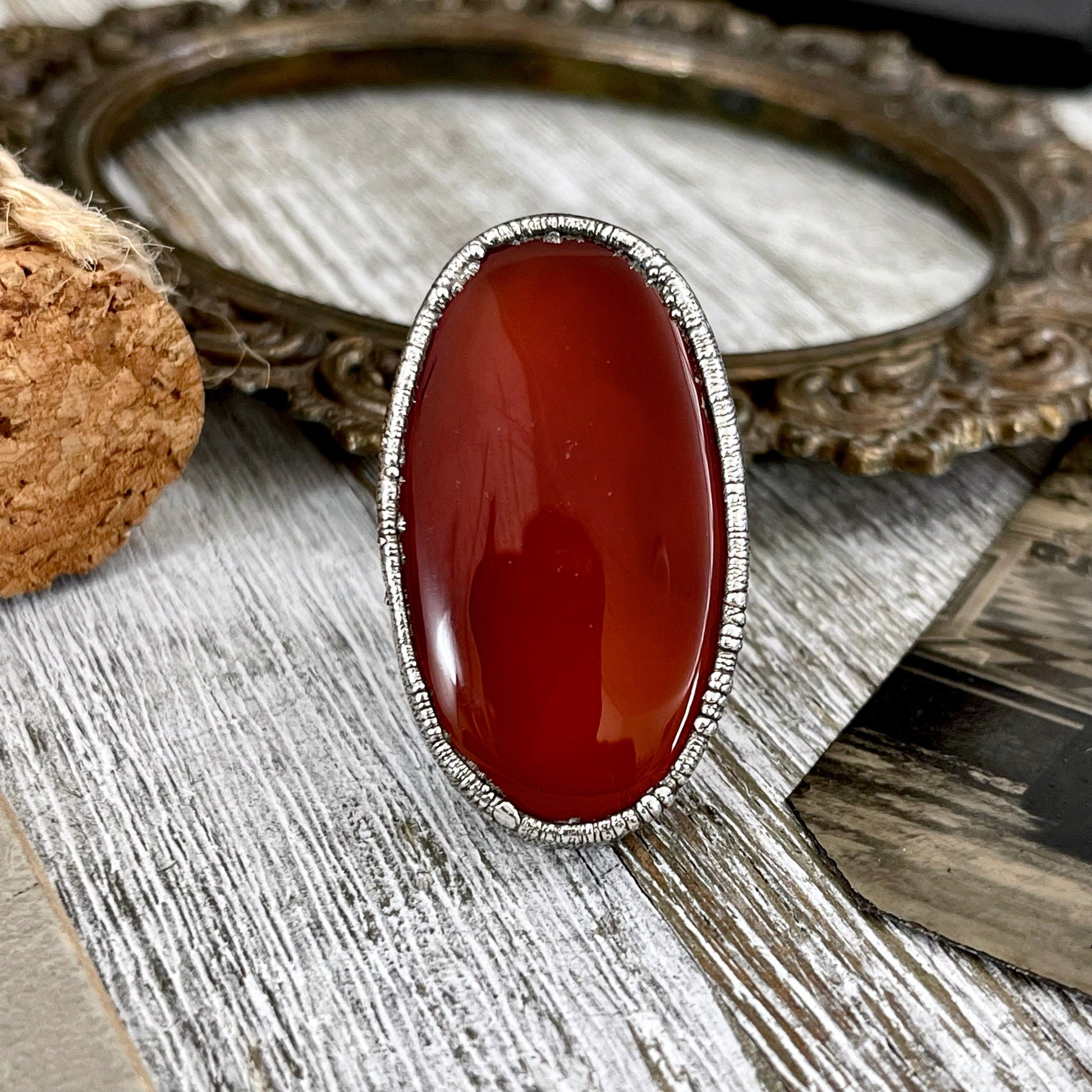 Size 7 Red Carnelian Statement Ring in fine Silver / Foxlark Collection - One of a Kind - Foxlark Crystal Jewelry