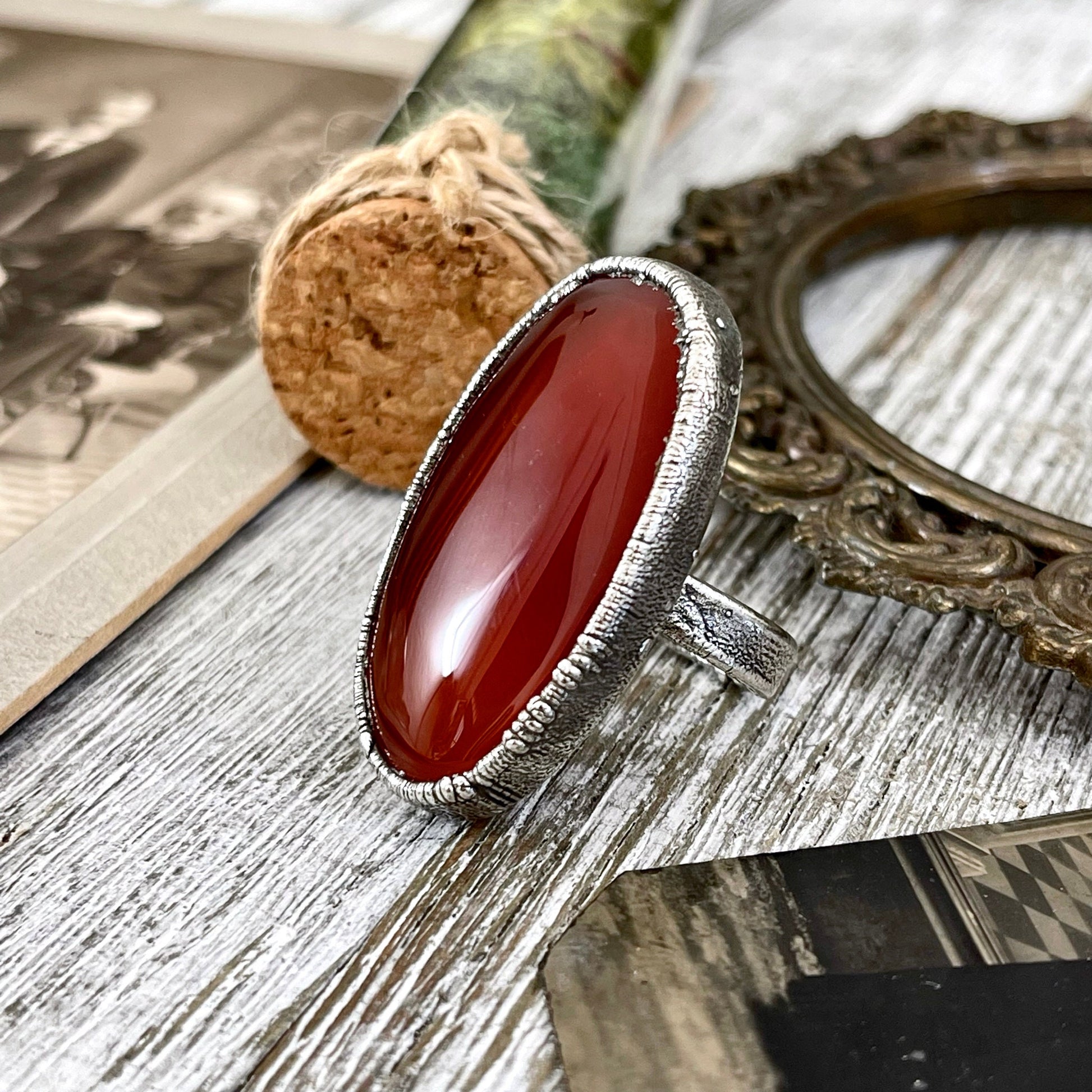 Size 7 Red Carnelian Statement Ring in fine Silver / Foxlark Collection - One of a Kind - Foxlark Crystal Jewelry