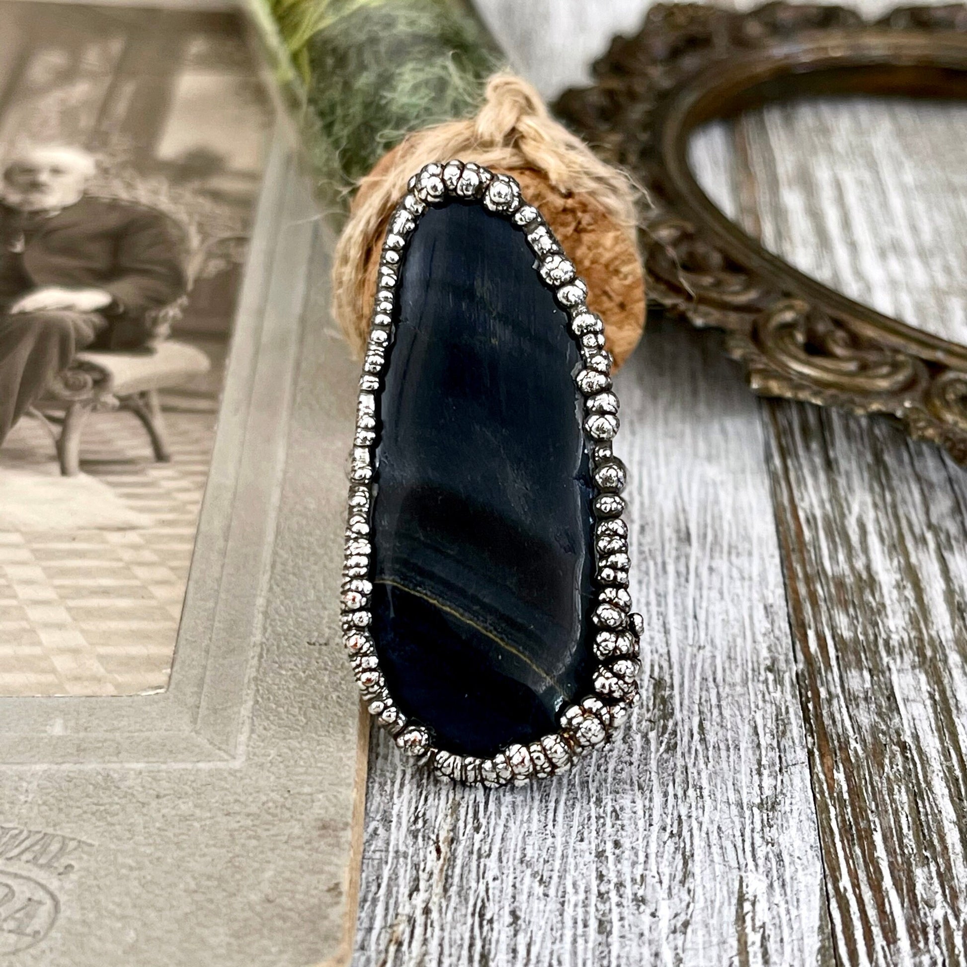 Size 10 Blue Tigers Eye Large Crystal Statement Ring in Fine Silver / Foxlark Collection - One of a Kind - Foxlark Crystal Jewelry