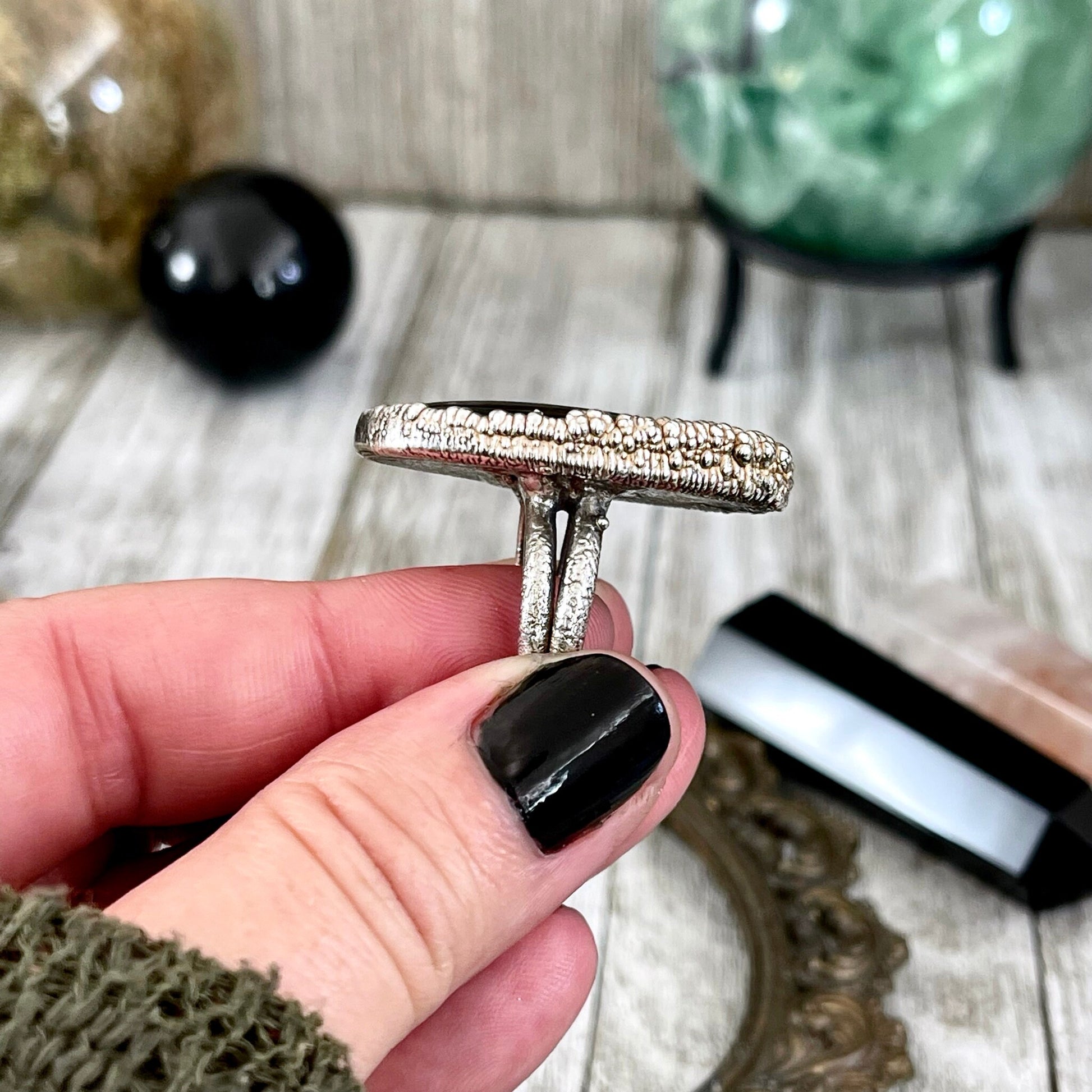 Size 7 Silver Sheen Obsidian Statement Ring in fine Silver / Foxlark Collection - One of a Kind - Foxlark Crystal Jewelry