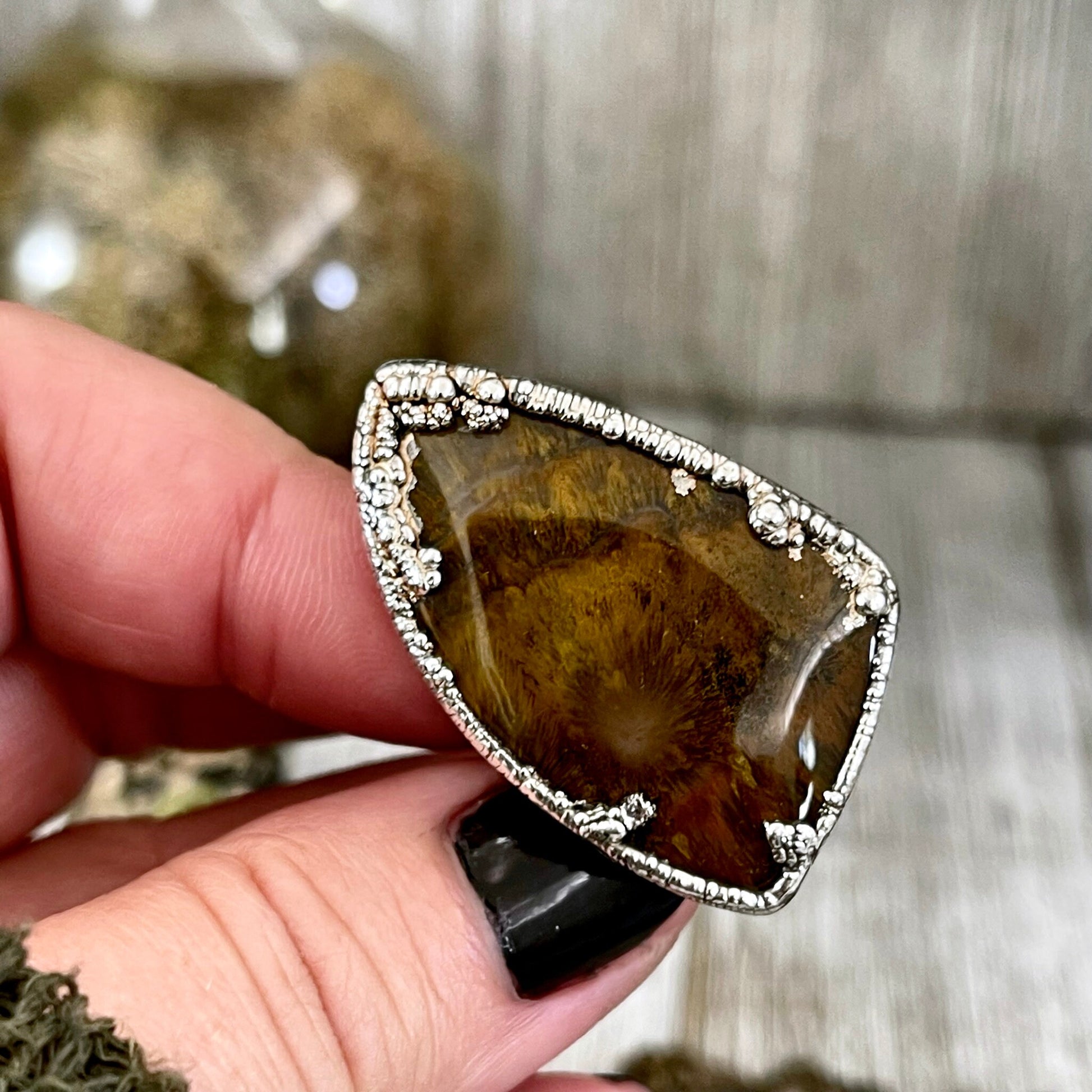 Size 7 Silver Natural Fancy Moss Agate Crystal Statement Ring / Foxlark Collection - One of a Kind - Foxlark Crystal Jewelry