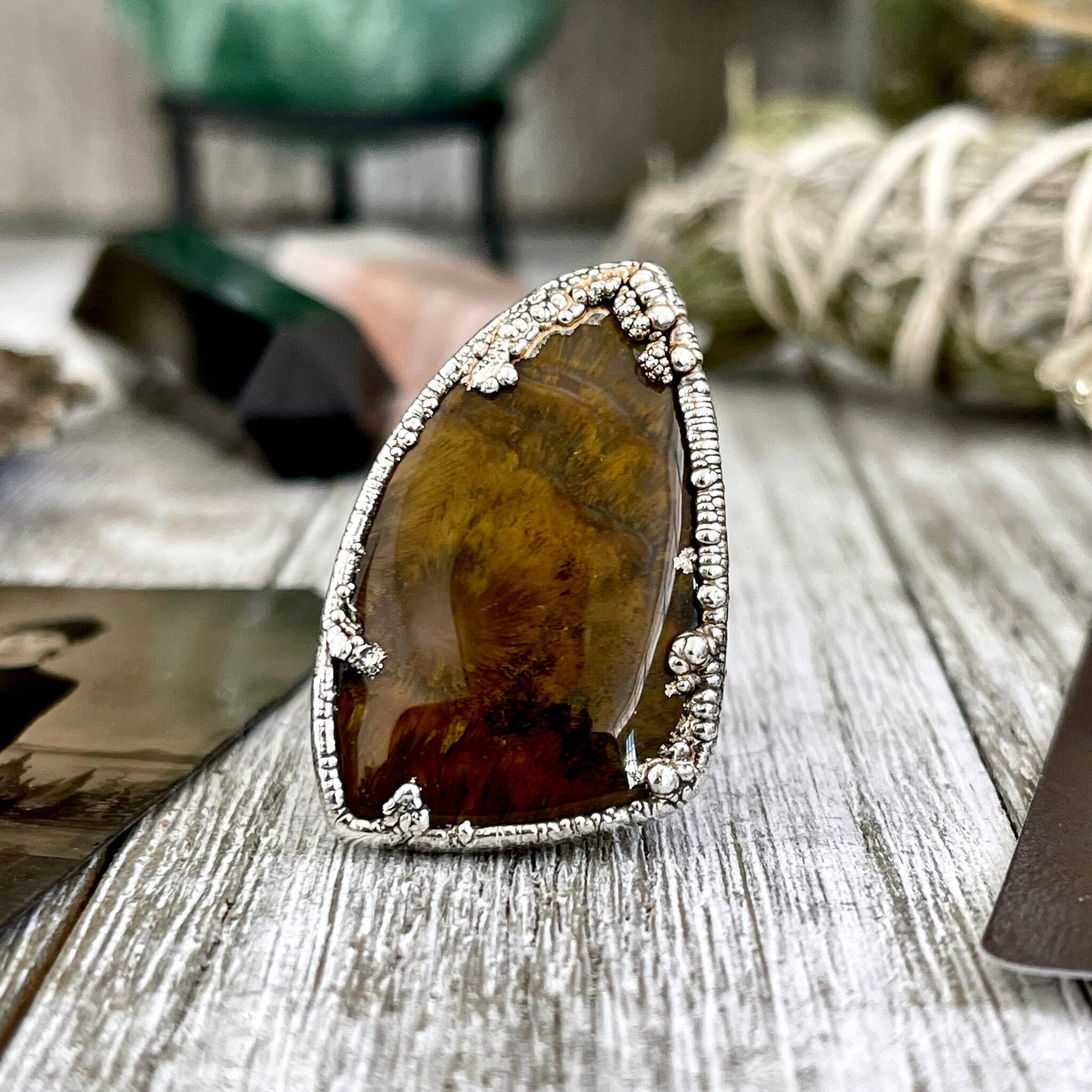 Size 7 Silver Natural Fancy Moss Agate Crystal Statement Ring / Foxlark Collection - One of a Kind - Foxlark Crystal Jewelry