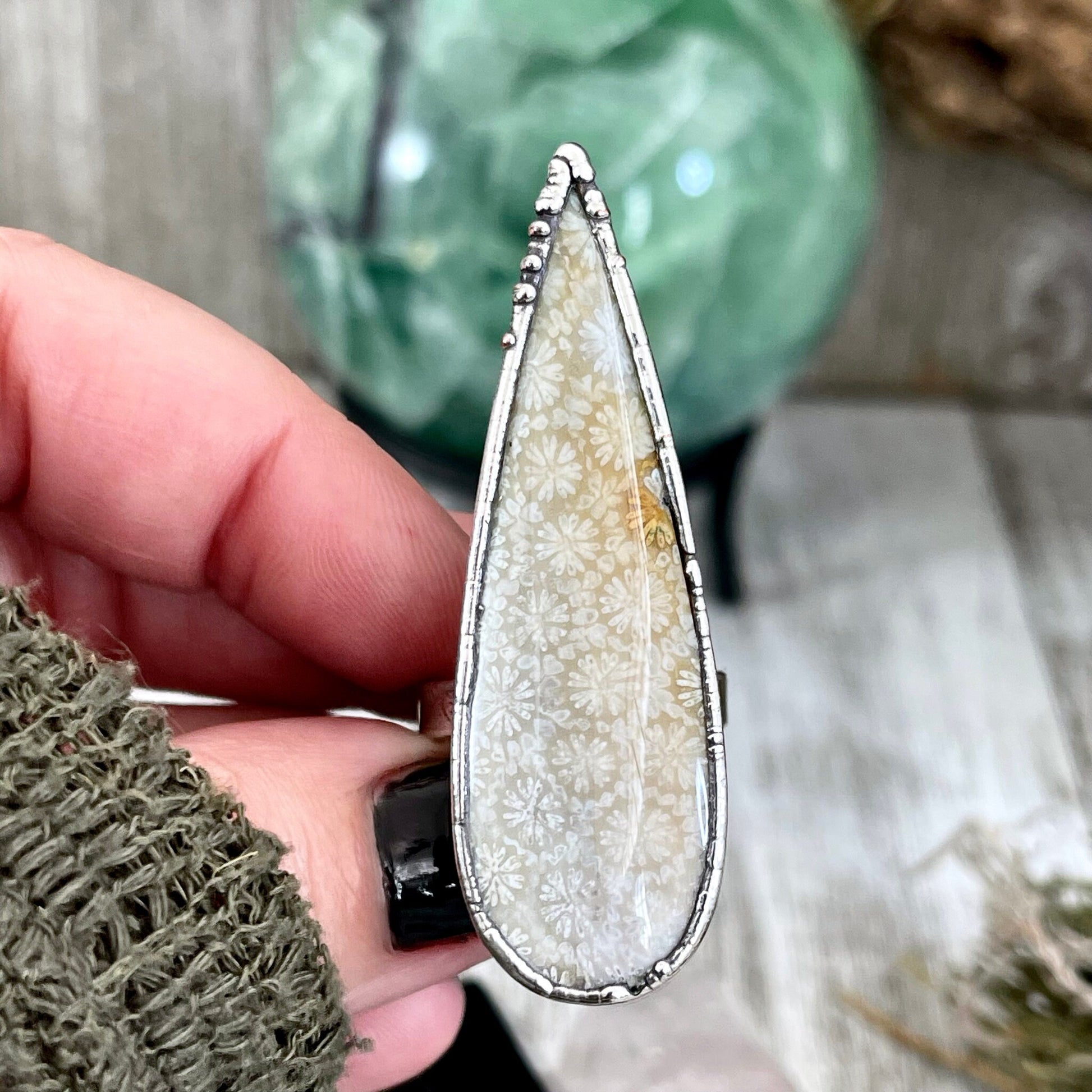 Size 8 Fossilized Coral Silver Statement Ring / Foxlark Collection - One of a Kind - Foxlark Crystal Jewelry