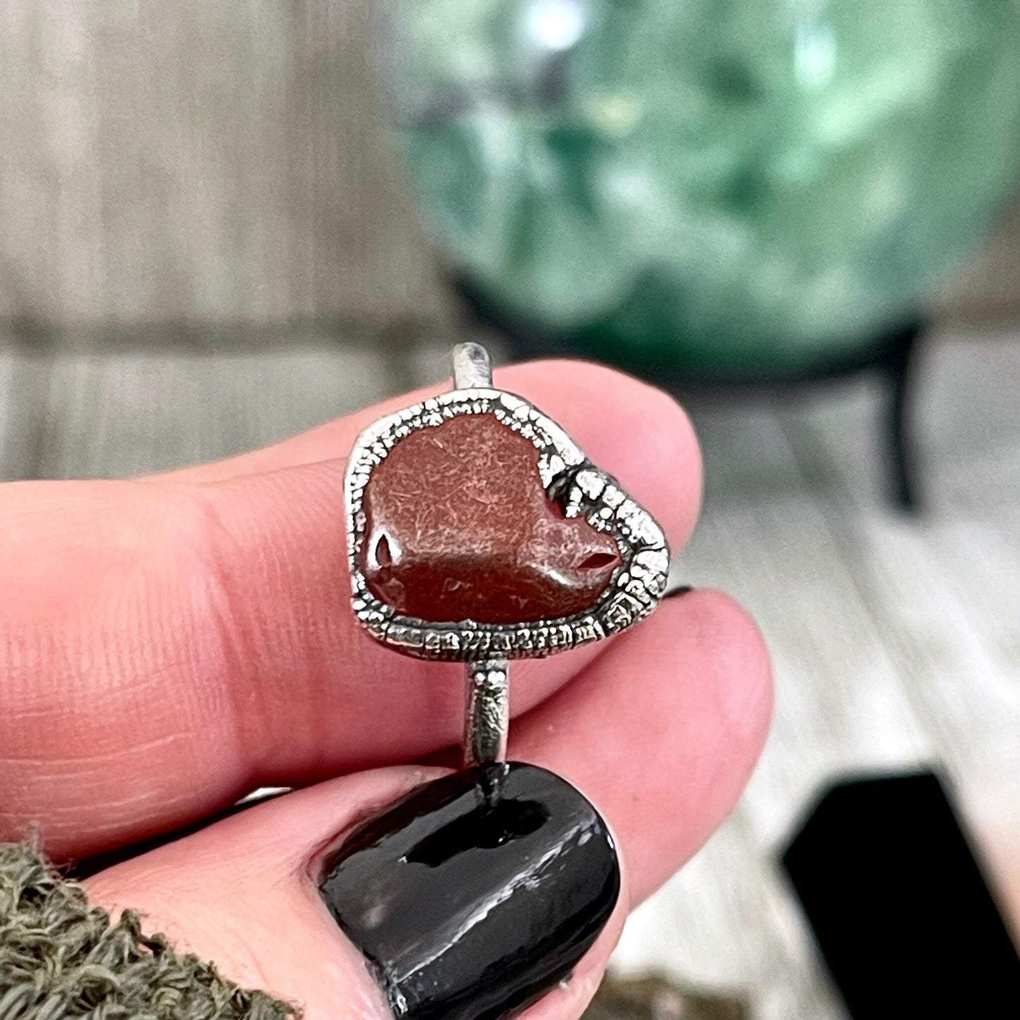 Natural Red Jasper Small Stone Ring in Fine Silver Size 5 6 7 8 9 10 / Foxlark Collection