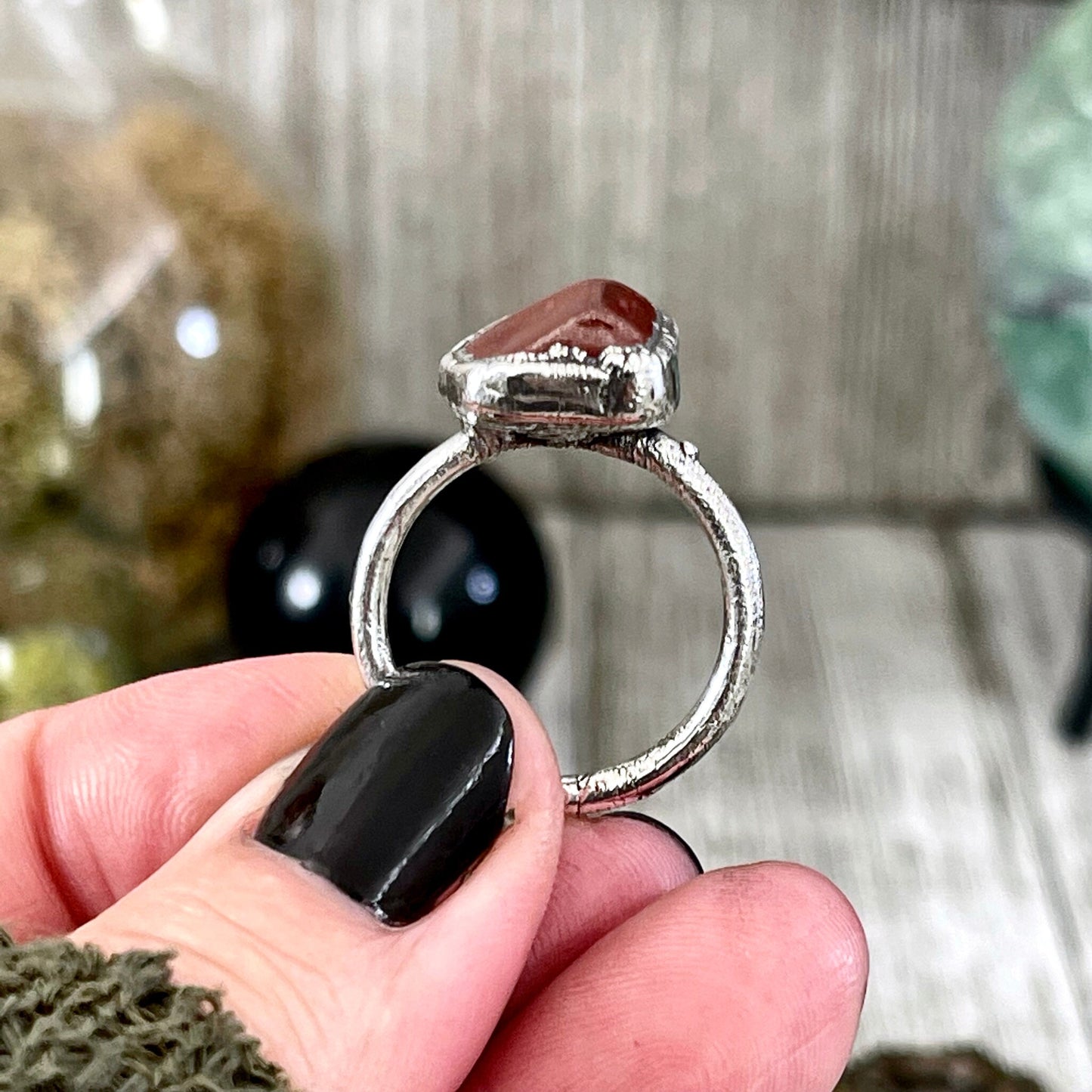 Natural Red Jasper Small Stone Ring in Fine Silver Size 5 6 7 8 9 10 / Foxlark Collection