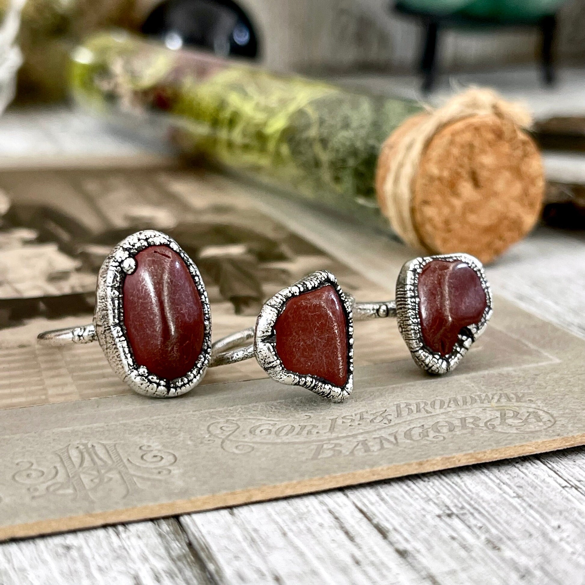 Natural Red Jasper Small Stone Ring in Fine Silver Size 5 6 7 8 9 10 / Foxlark Collection