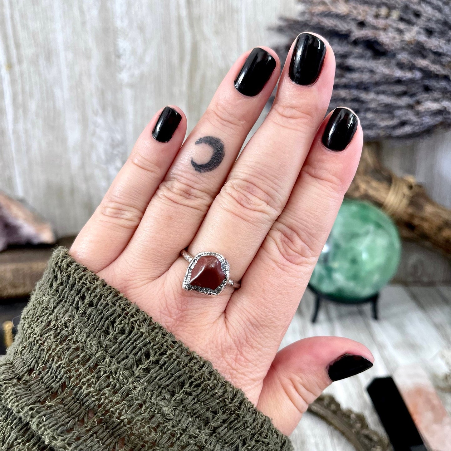 Natural Red Jasper Small Stone Ring in Fine Silver Size 5 6 7 8 9 10 / Foxlark Collection