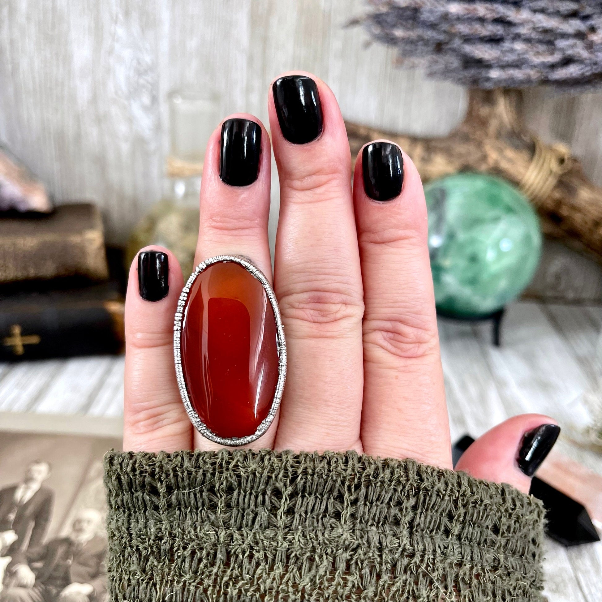 Size 7 Red Carnelian Statement Ring in fine Silver / Foxlark Collection - One of a Kind - Foxlark Crystal Jewelry