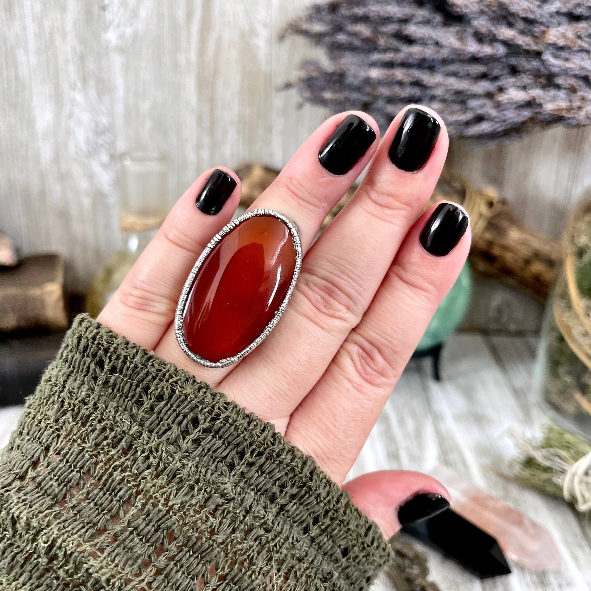 Size 7 Red Carnelian Statement Ring in fine Silver / Foxlark Collection - One of a Kind - Foxlark Crystal Jewelry