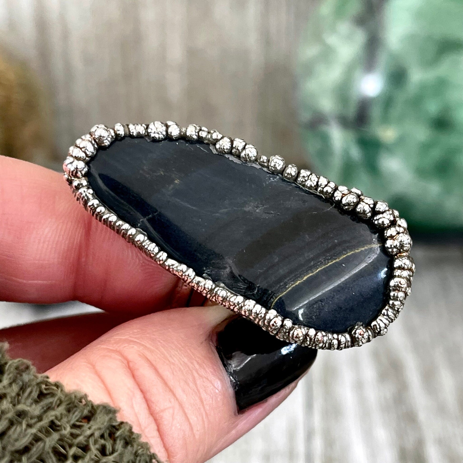 Size 10 Blue Tigers Eye Large Crystal Statement Ring in Fine Silver / Foxlark Collection - One of a Kind - Foxlark Crystal Jewelry