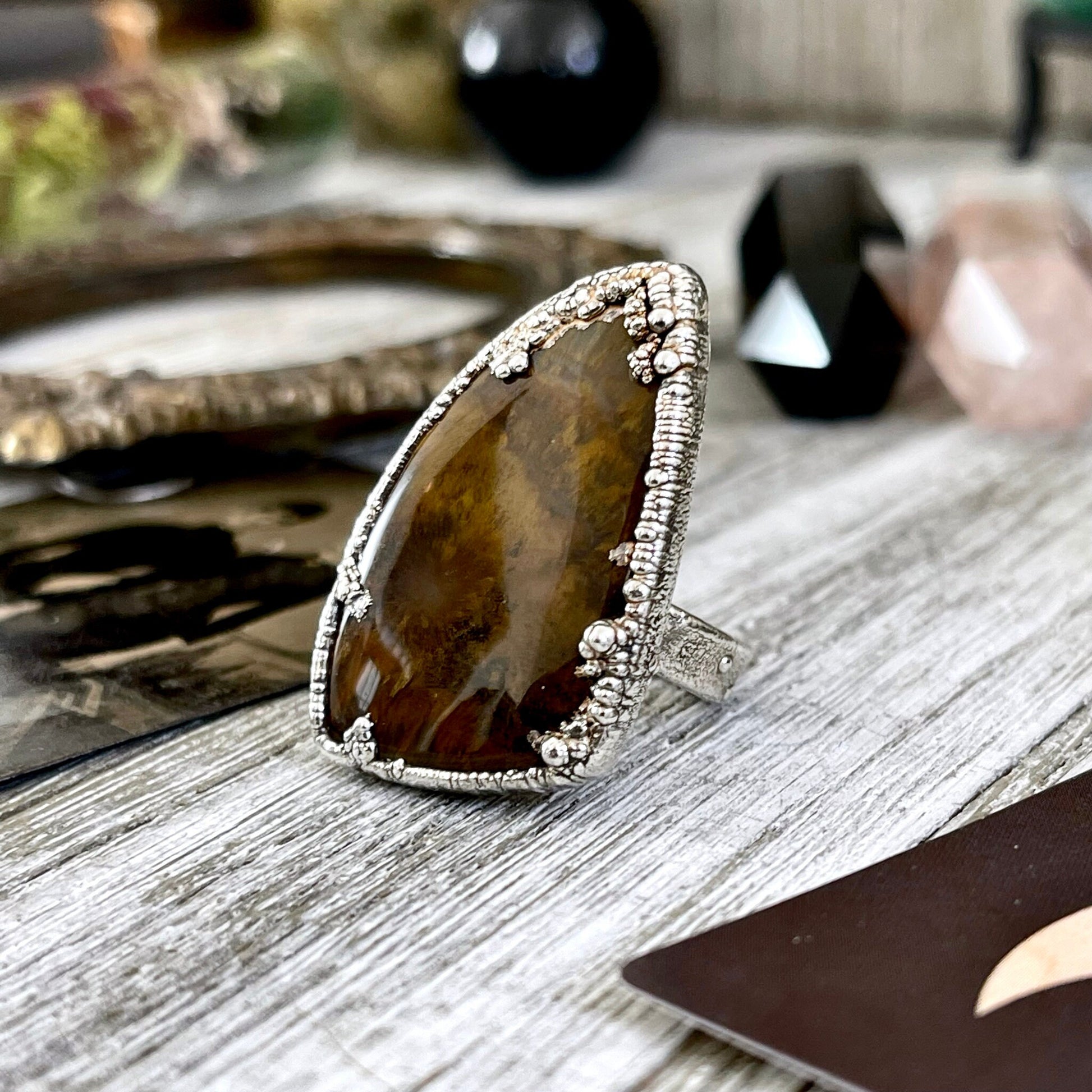 Size 7 Silver Natural Fancy Moss Agate Crystal Statement Ring / Foxlark Collection - One of a Kind - Foxlark Crystal Jewelry