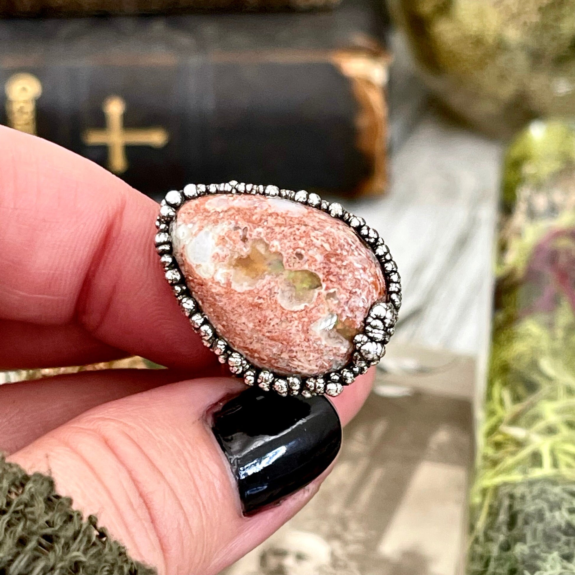 Size 8 Mexican Fire Opal Crystal Ring in Fine Silver / Foxlark Collection - One of a Kind - Foxlark Crystal Jewelry