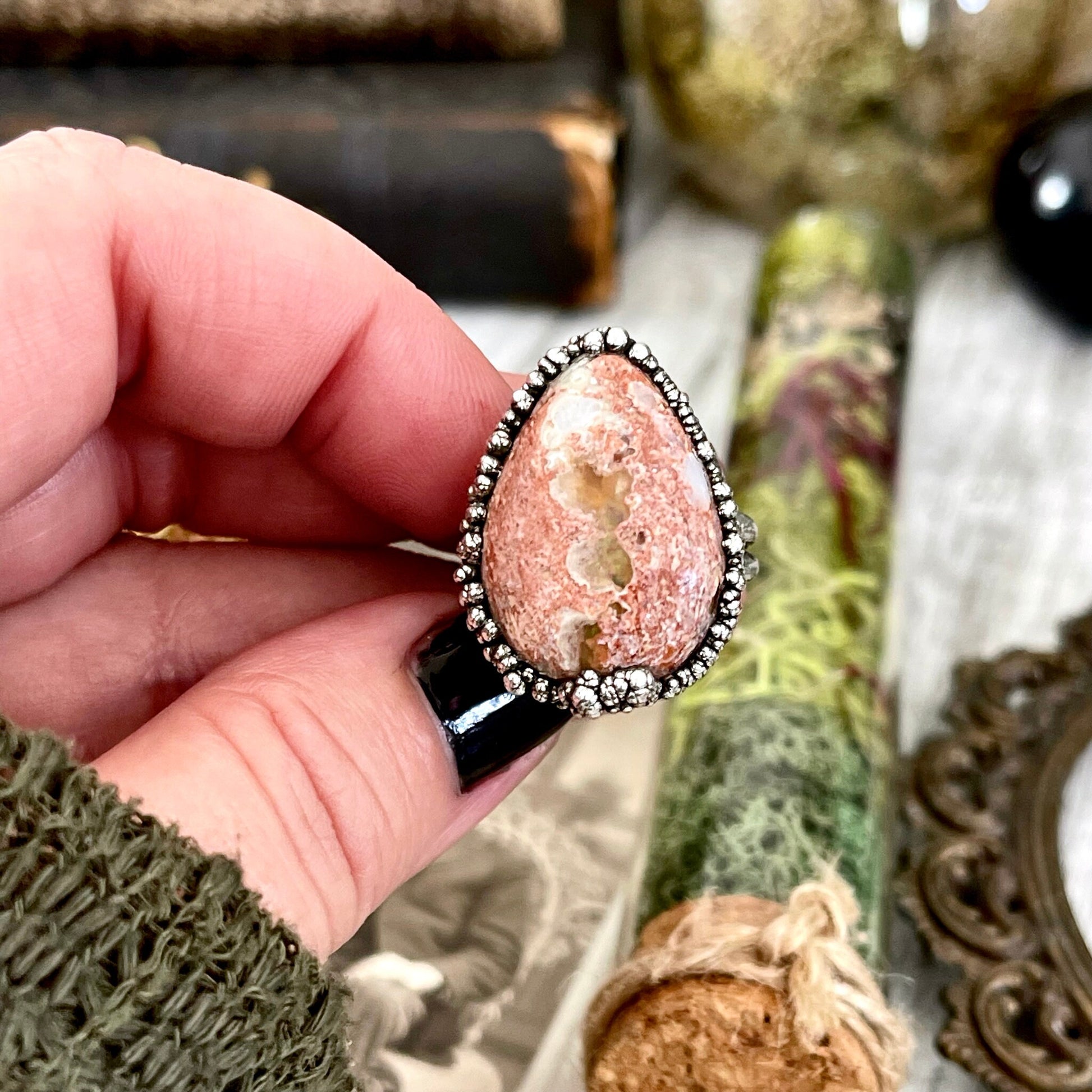 Size 8 Mexican Fire Opal Crystal Ring in Fine Silver / Foxlark Collection - One of a Kind - Foxlark Crystal Jewelry