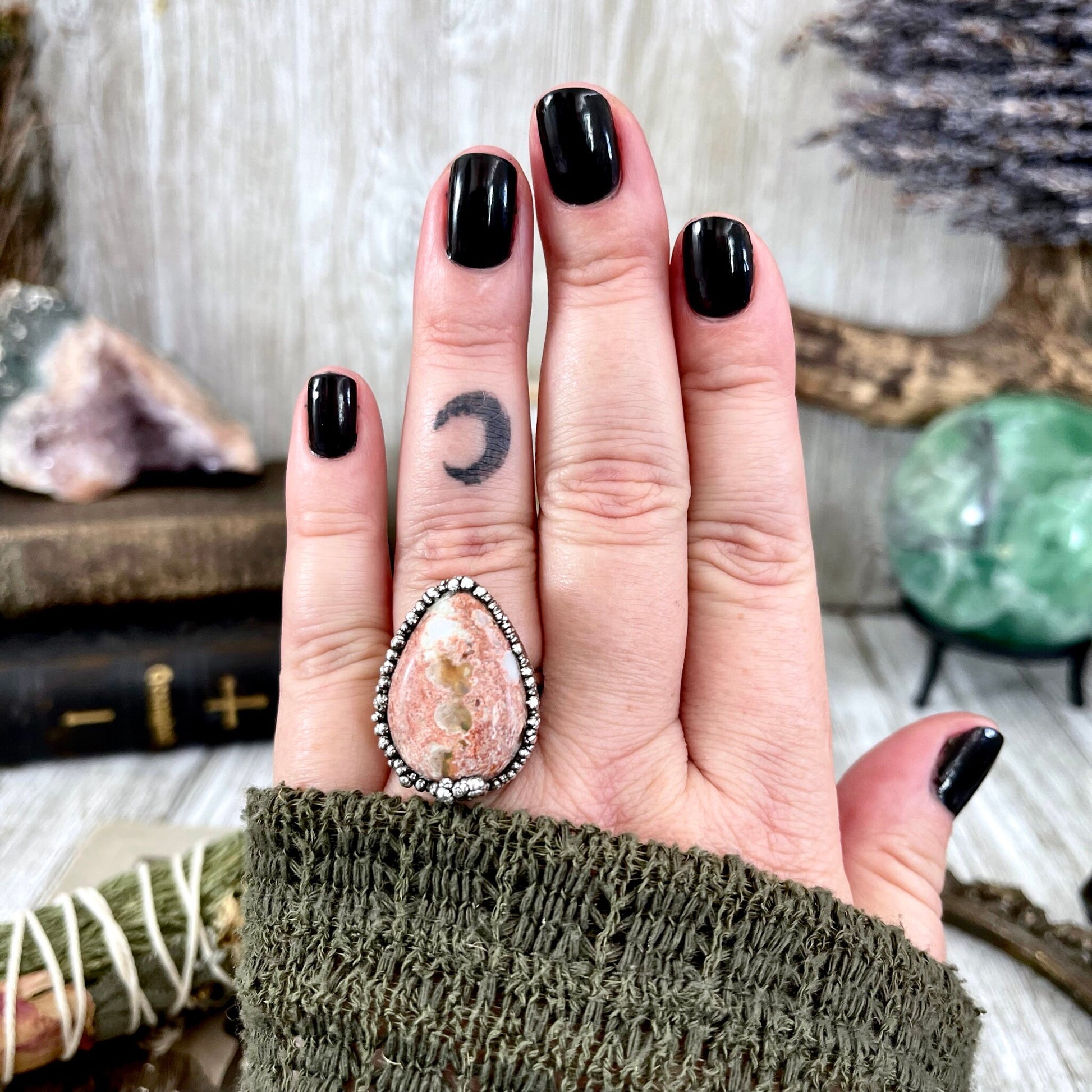 Size 8 Mexican Fire Opal Crystal Ring in Fine Silver / Foxlark Collection - One of a Kind - Foxlark Crystal Jewelry