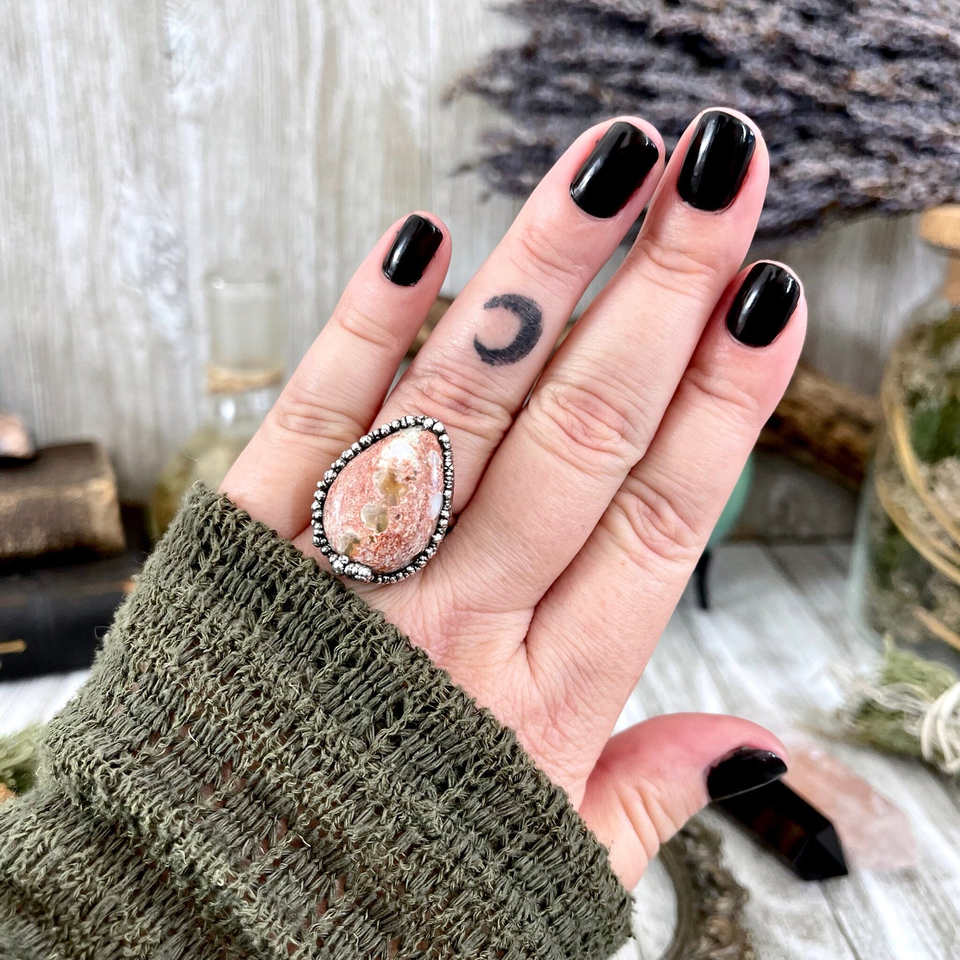 Size 8 Mexican Fire Opal Crystal Ring in Fine Silver / Foxlark Collection - One of a Kind - Foxlark Crystal Jewelry