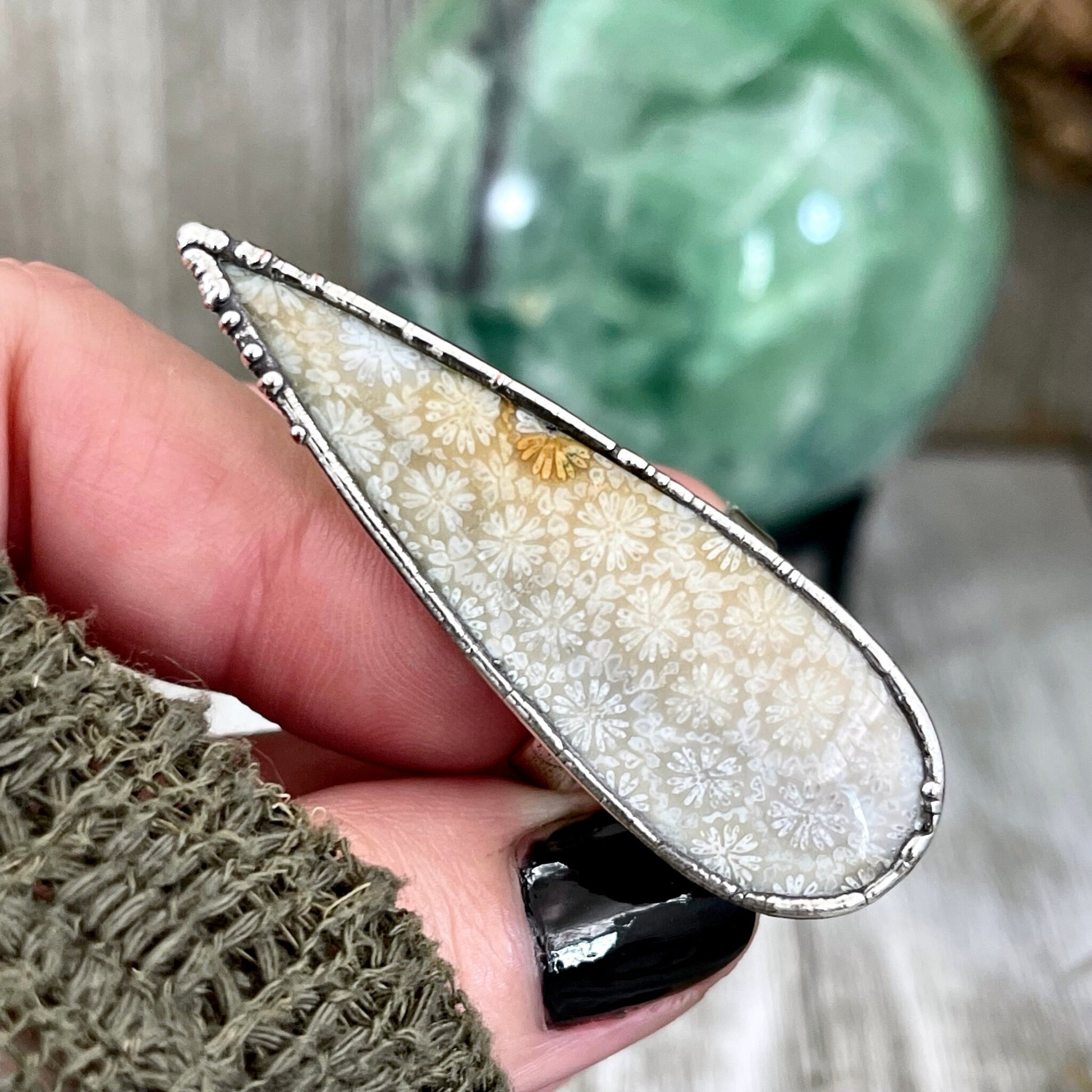 Size 8 Fossilized Coral Silver Statement Ring / Foxlark Collection - One of a Kind - Foxlark Crystal Jewelry
